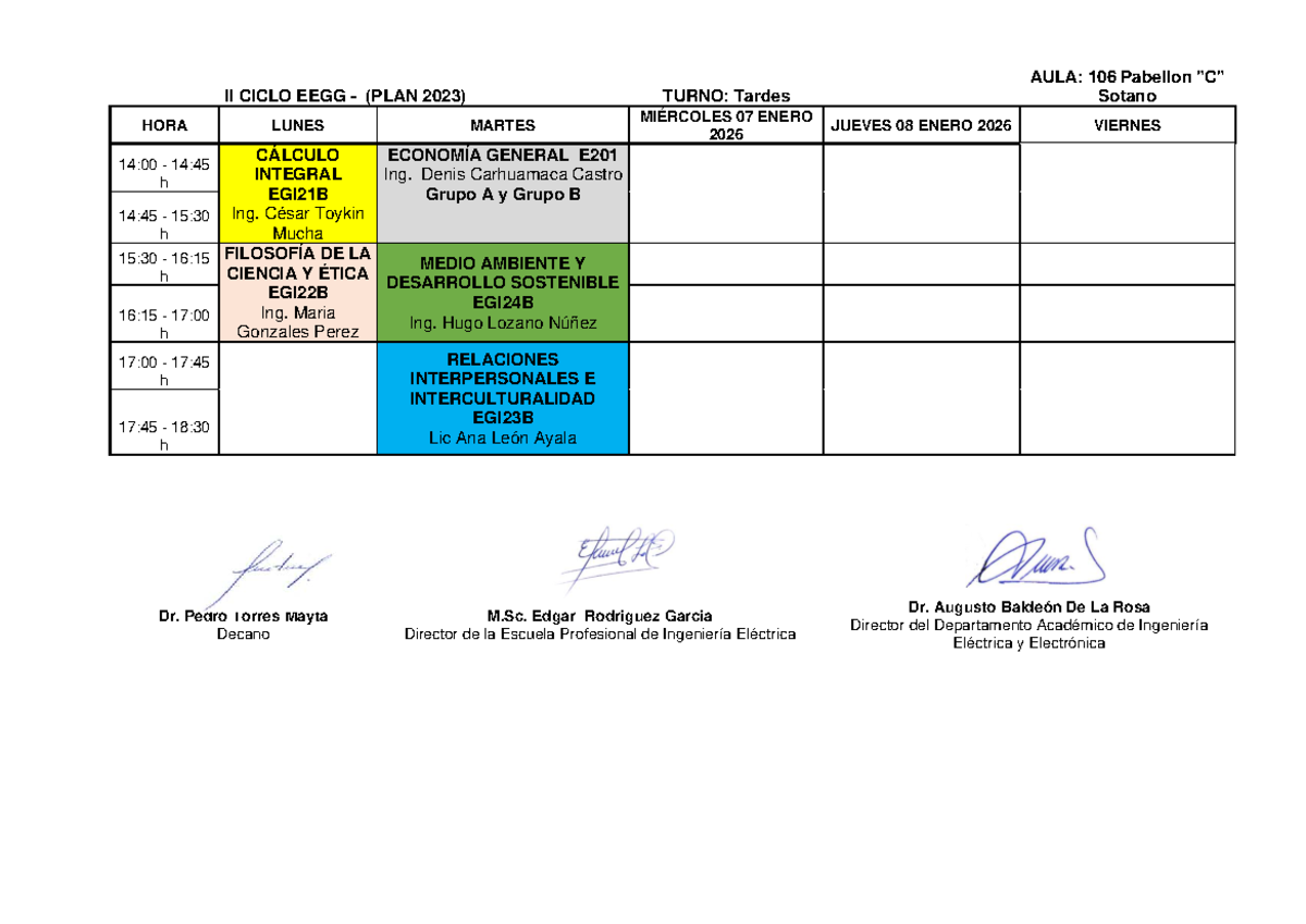 II Ciclo EEGG Horario Exámenes Complementarios 2026-I - Studocu