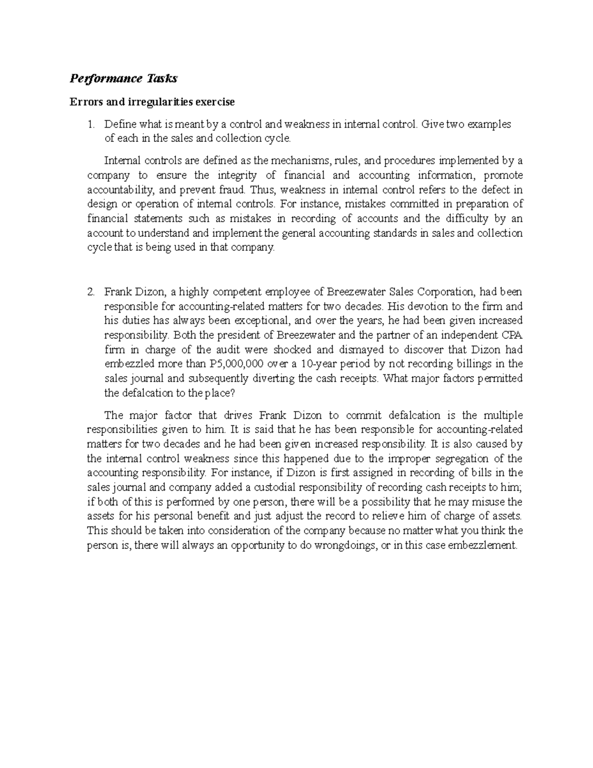 Corporate Governance M7-10: Errors, Controls & Defalcation Analysis ...