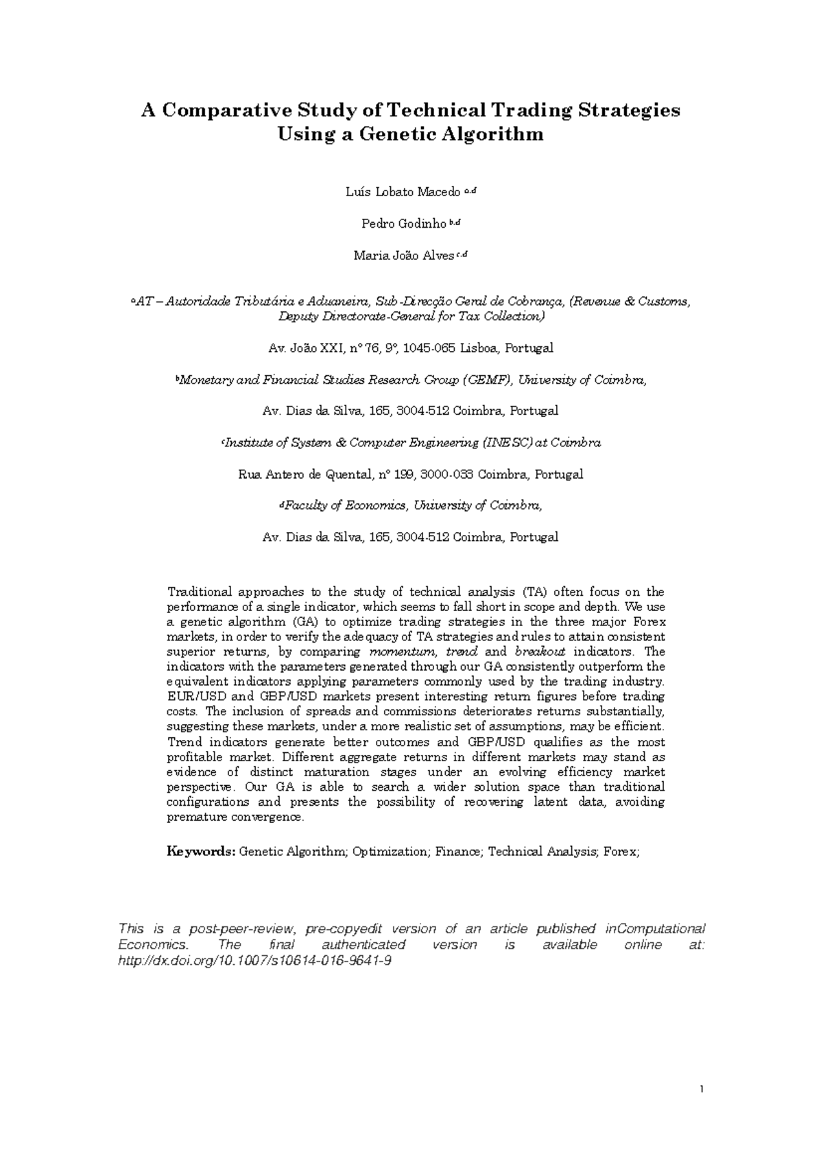 Comparative Analysis of Forex Trading Strategies Using GA (CEfinal ...