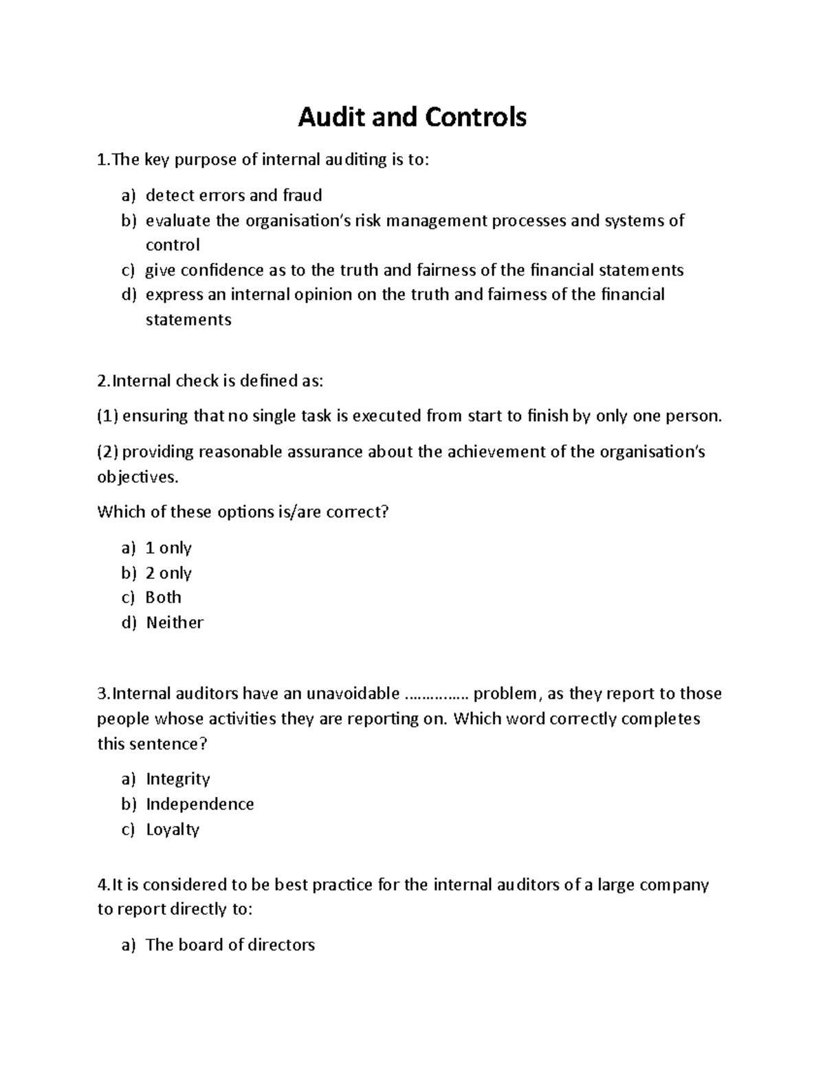 Audit & Control: Practice Questions and Solutions (Course Code: AC101 ...