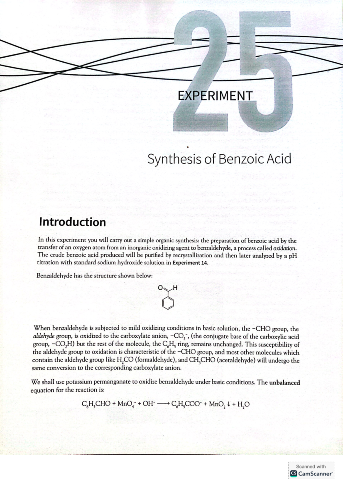 162 - Lab Manual: Synthesis of Benzoic Acid Experiment 25 - Studocu
