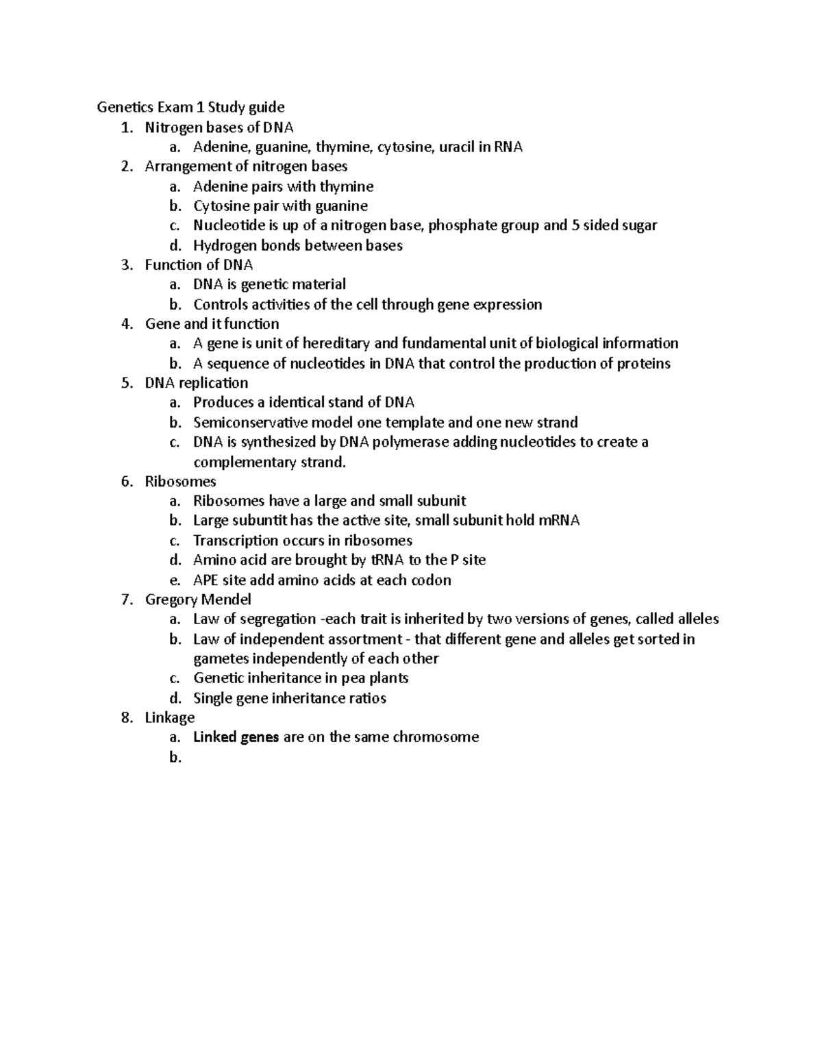 Genetics Exam 1 Study Guide: Key Concepts & Review Notes - Studocu
