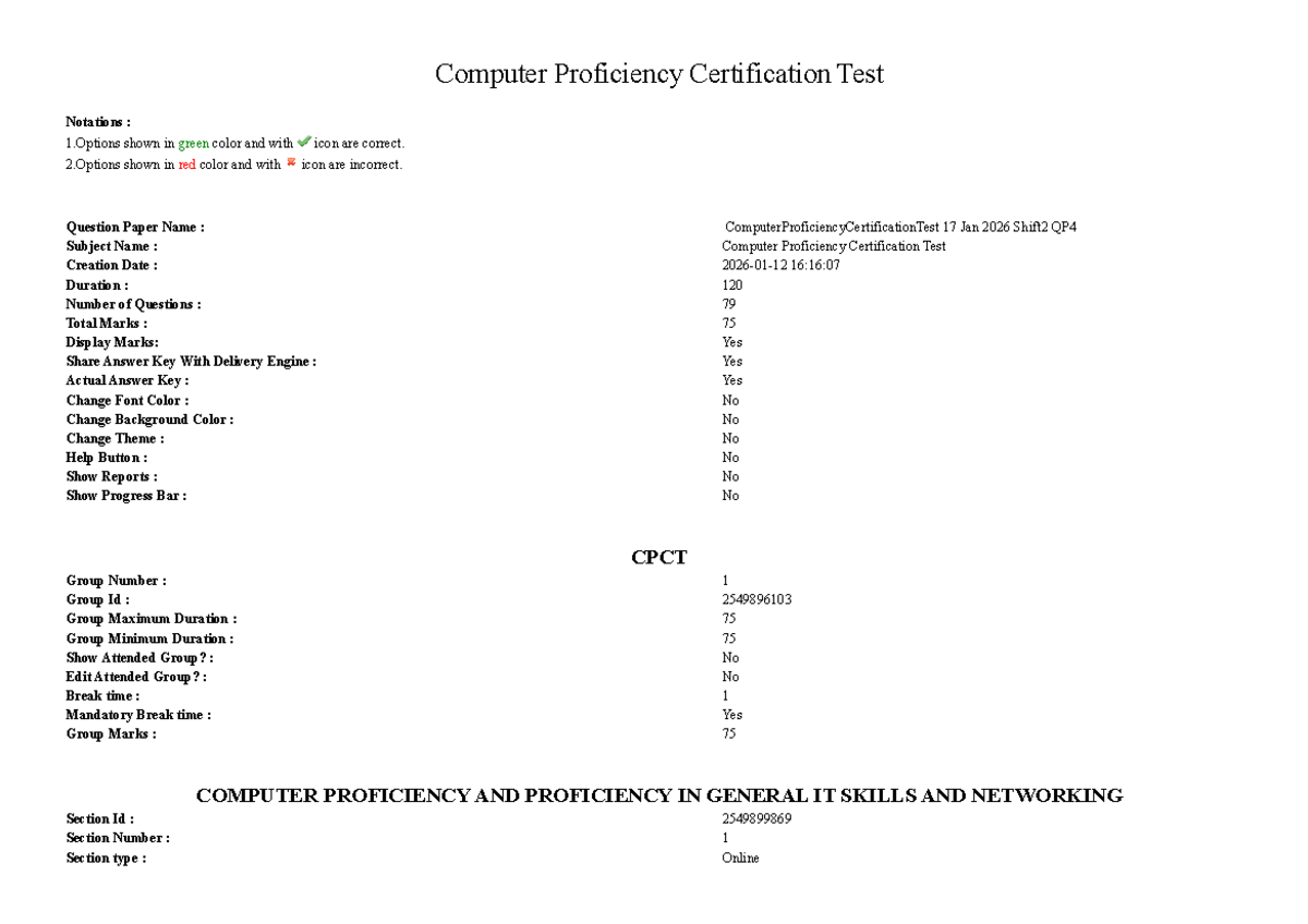 Computer Proficiency Certification Test (CPCT) - QP Shift 2 (Jan 2026 ...