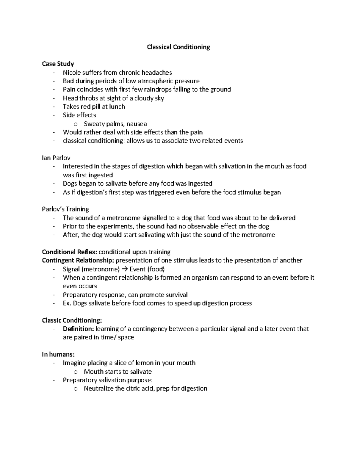 Classical Conditioning Notes - Classical Conditioning Case Study ...