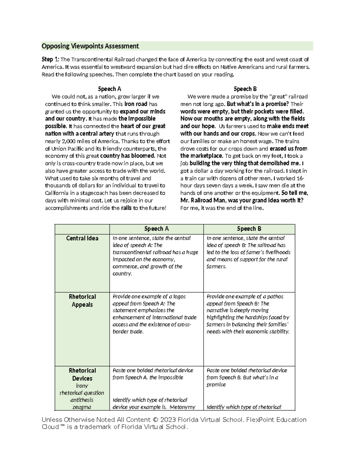 Opposing viewpoints assessment - Opposing Viewpoints Assessment Step 1 ...