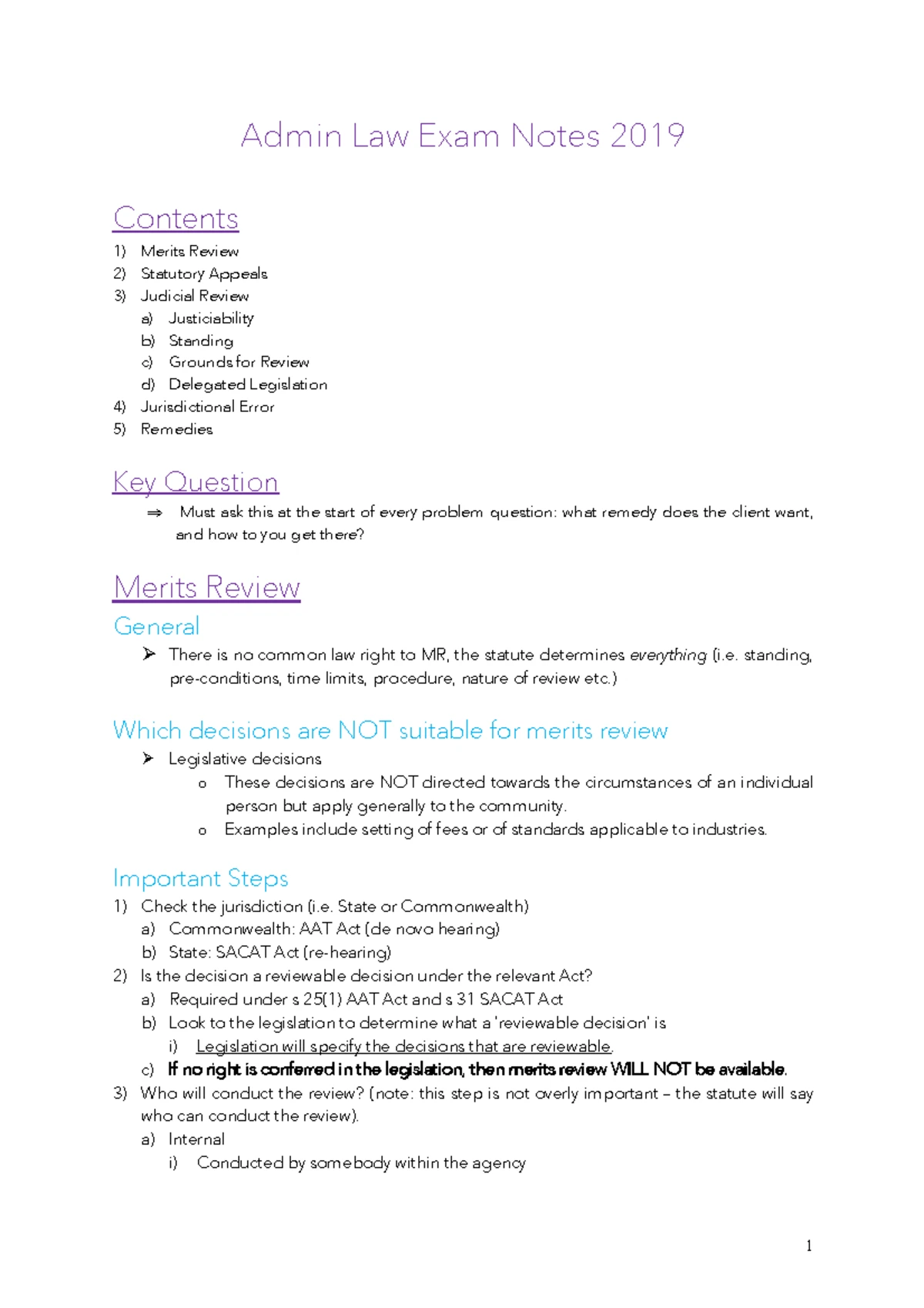 Administrative Law Exam Notes 2023: Key Aspects of Judicial Review ...