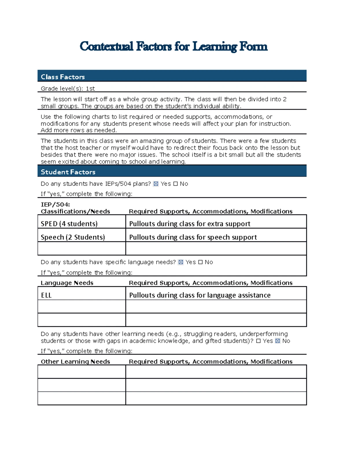 Contextual Factors for Learning Form: 2nd Grade Instruction Planning ...