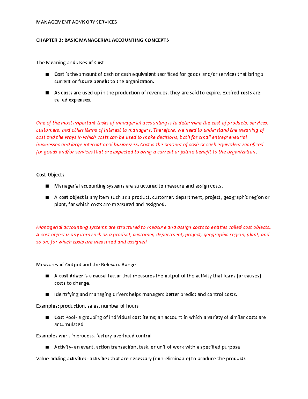 Chapter 2 - Key Concepts in Managerial Accounting Fundamentals - Studocu