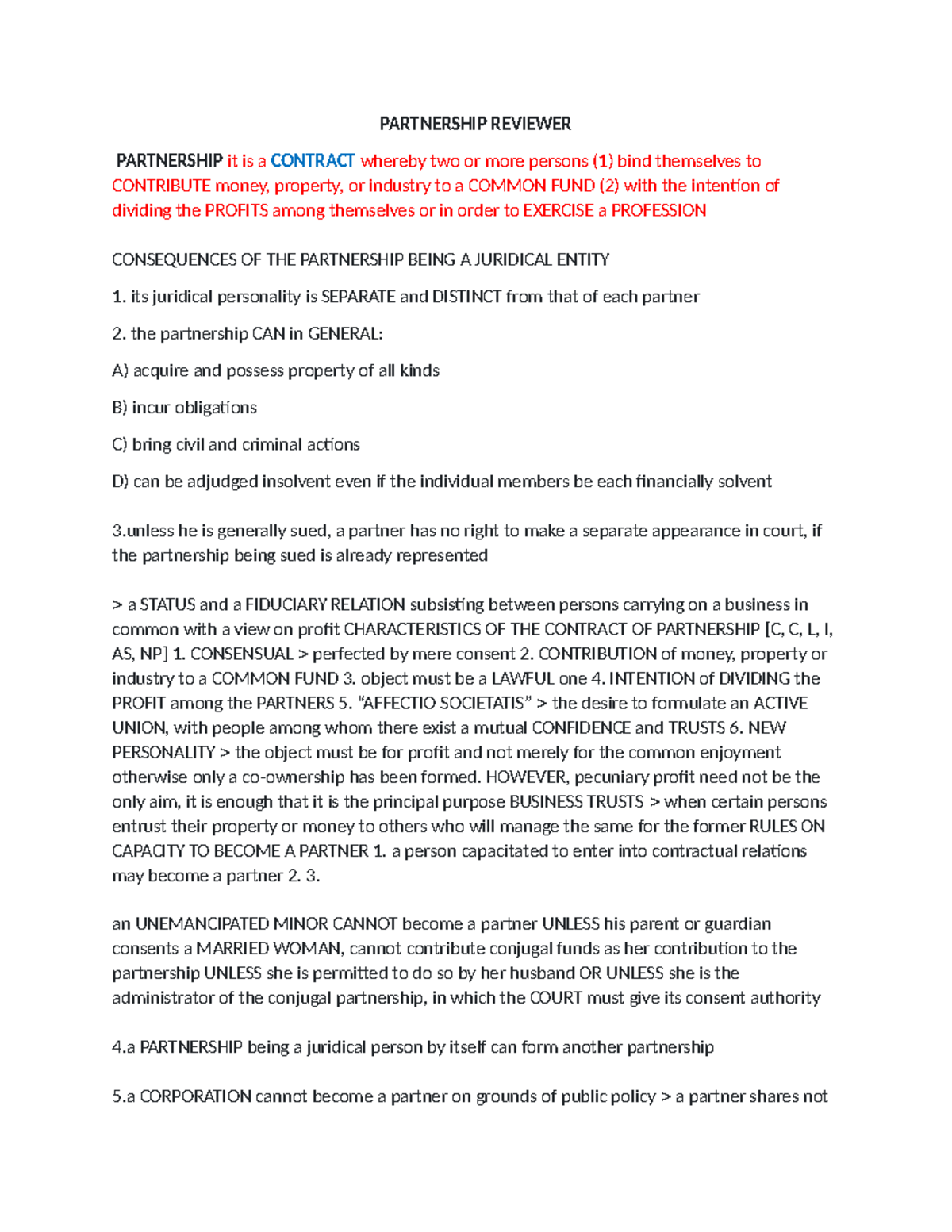 Partnership Review: Essential Concepts and Legal Framework - Studocu