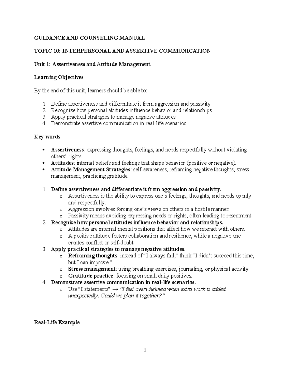 Guidance and Counseling Manual: Interpersonal & Assertive Communication ...