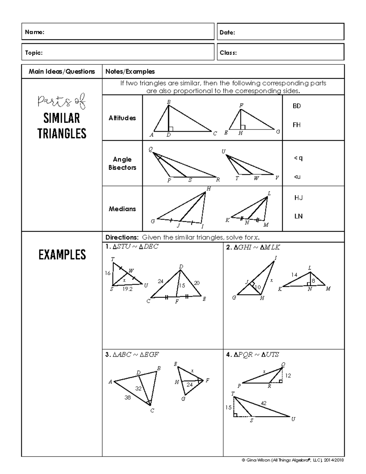 8.6 Notes on Similar Triangles: Proportional Parts and Examples - Studocu