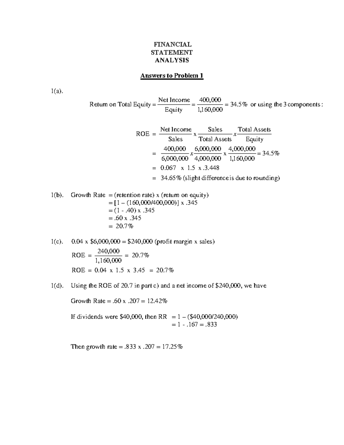 Week 5 Tutorial Solutions - FINANCIAL STATEMENT ANALYSIS Answers t o ...