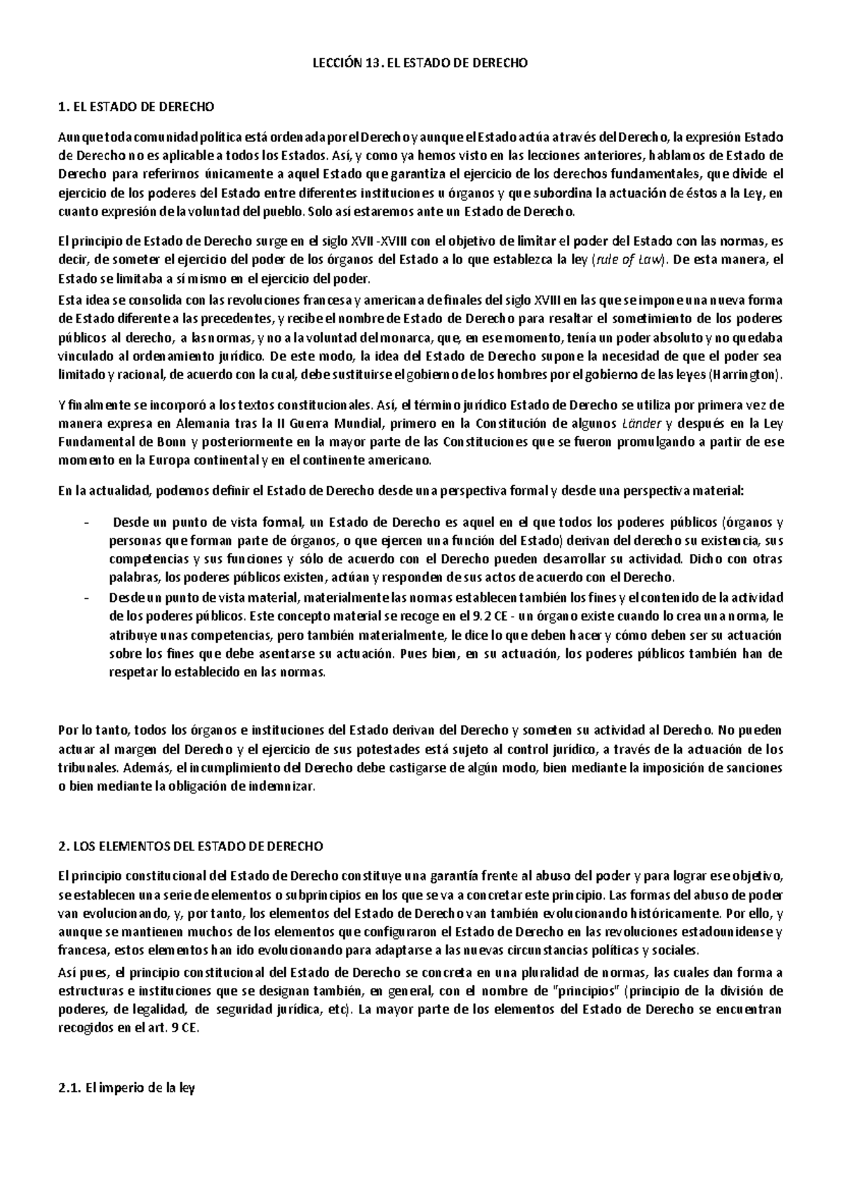 LECCIÓN 13: El Estado de Derecho - Apuntes Tema 13 Constitucional - Studocu