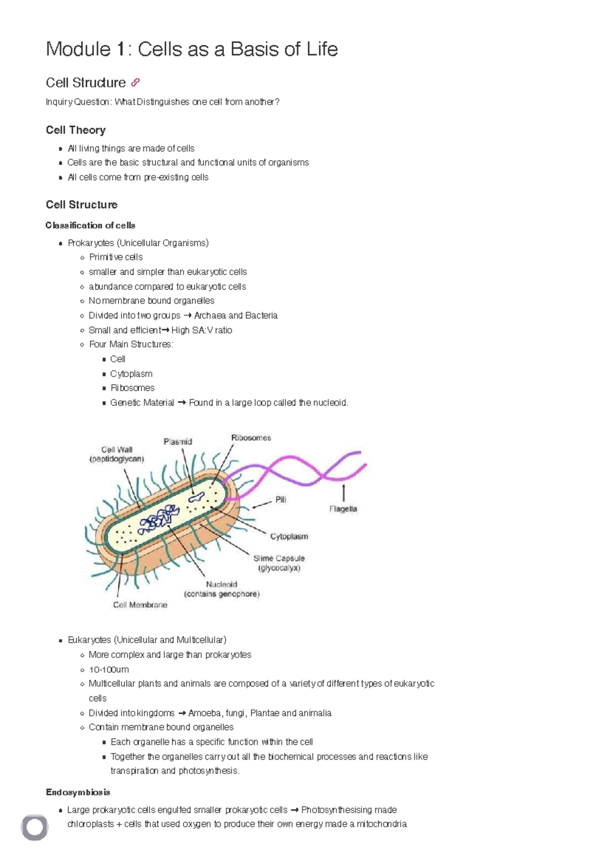 Module 1: Cells as a Basis of Life - Structure and Function Overview ...