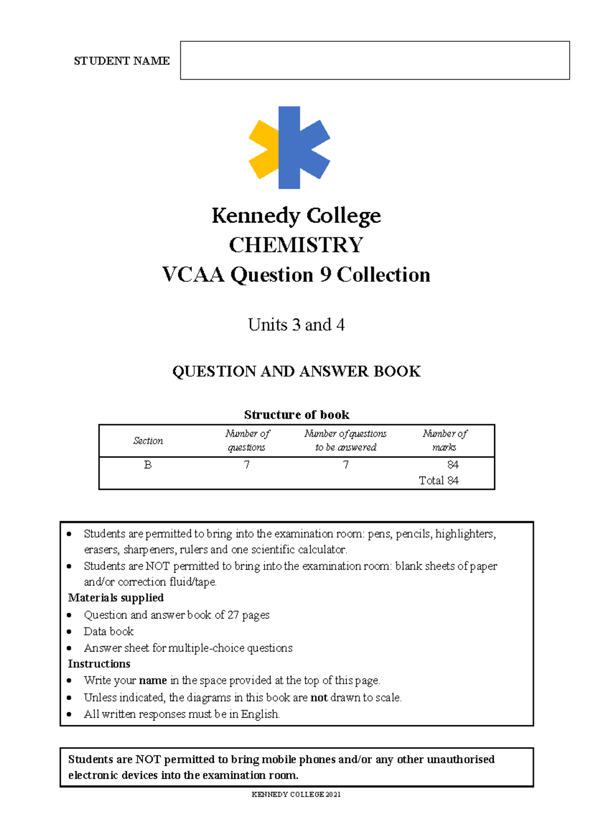 VCE CHEMISTRY Experimental Questions from VCAA Exams Units 3 & 4 - Studocu