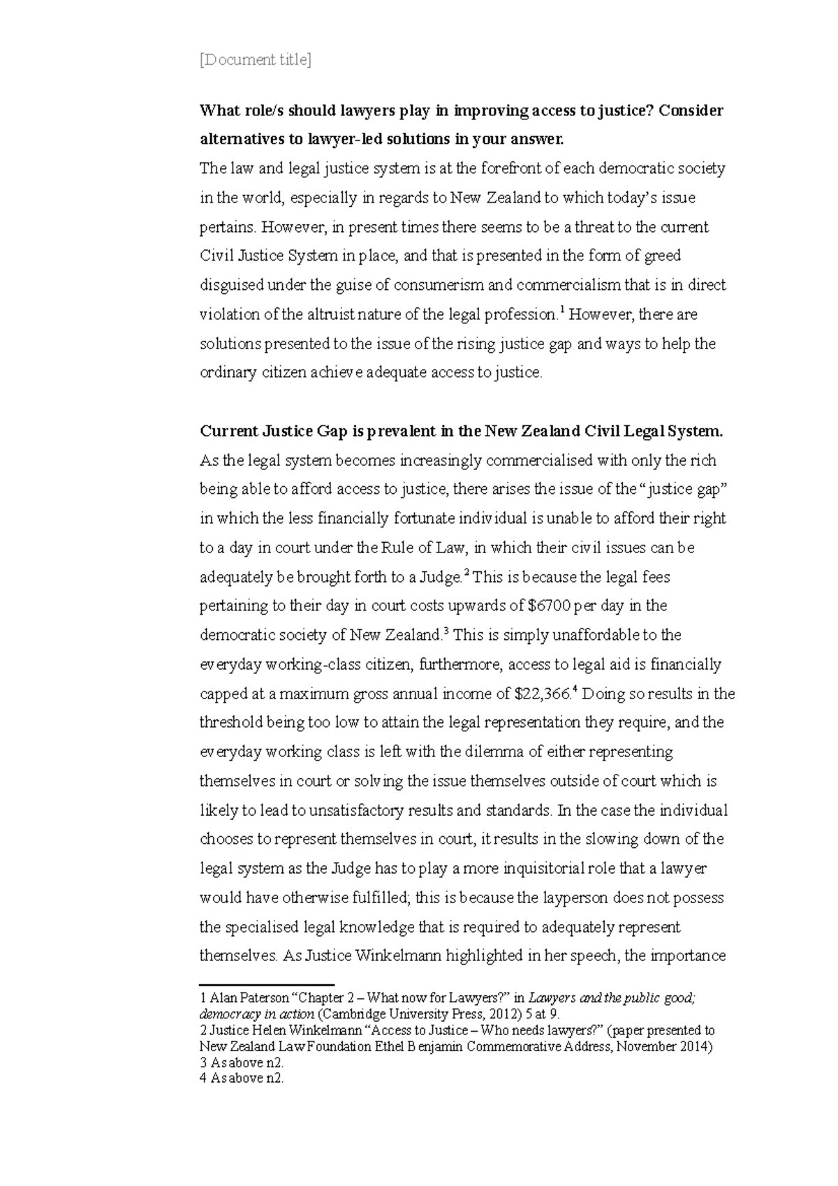 Assessment Two - The Role of Lawyers in Enhancing Access to Justice ...