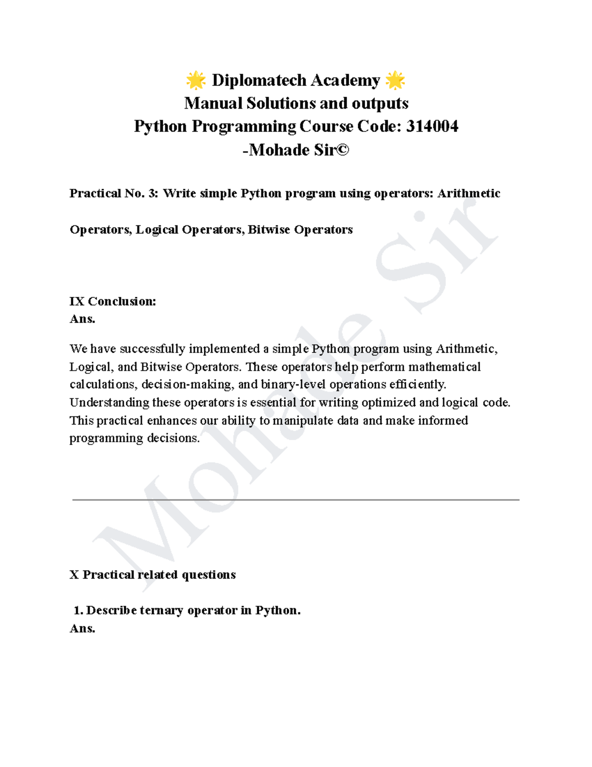 Python Programming Practical NO.3 Answers - Mohade Sir 🌟 Diplomatech ...