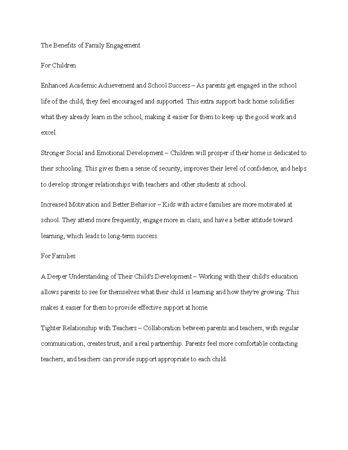 The Benefits of Family Engagement for Academic Success - Week 3 - Studocu