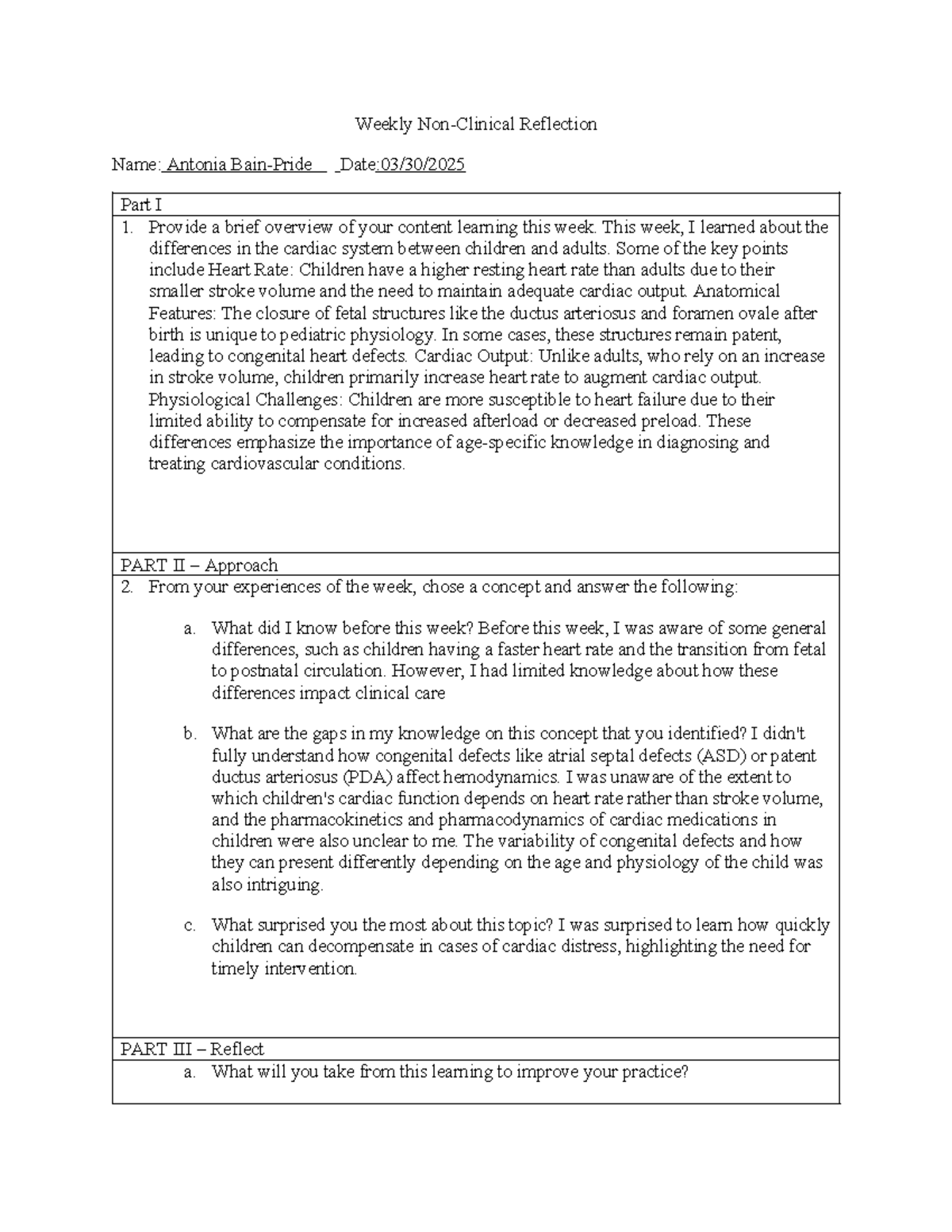 Weekly Non-Clinical Reflection 30 - Weekly Non-Clinical Reflection Name ...