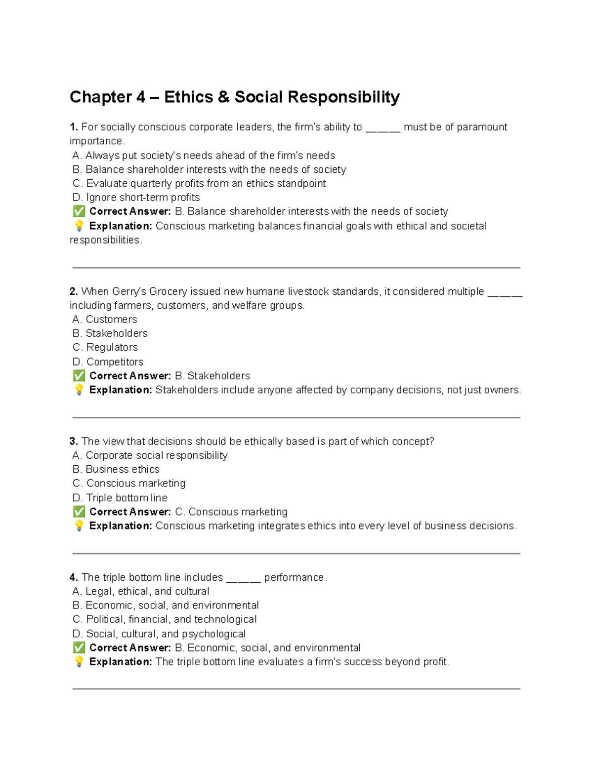 Ethics, Marketing Environment, and Consumer Behavior Quiz Notes (MKT ...