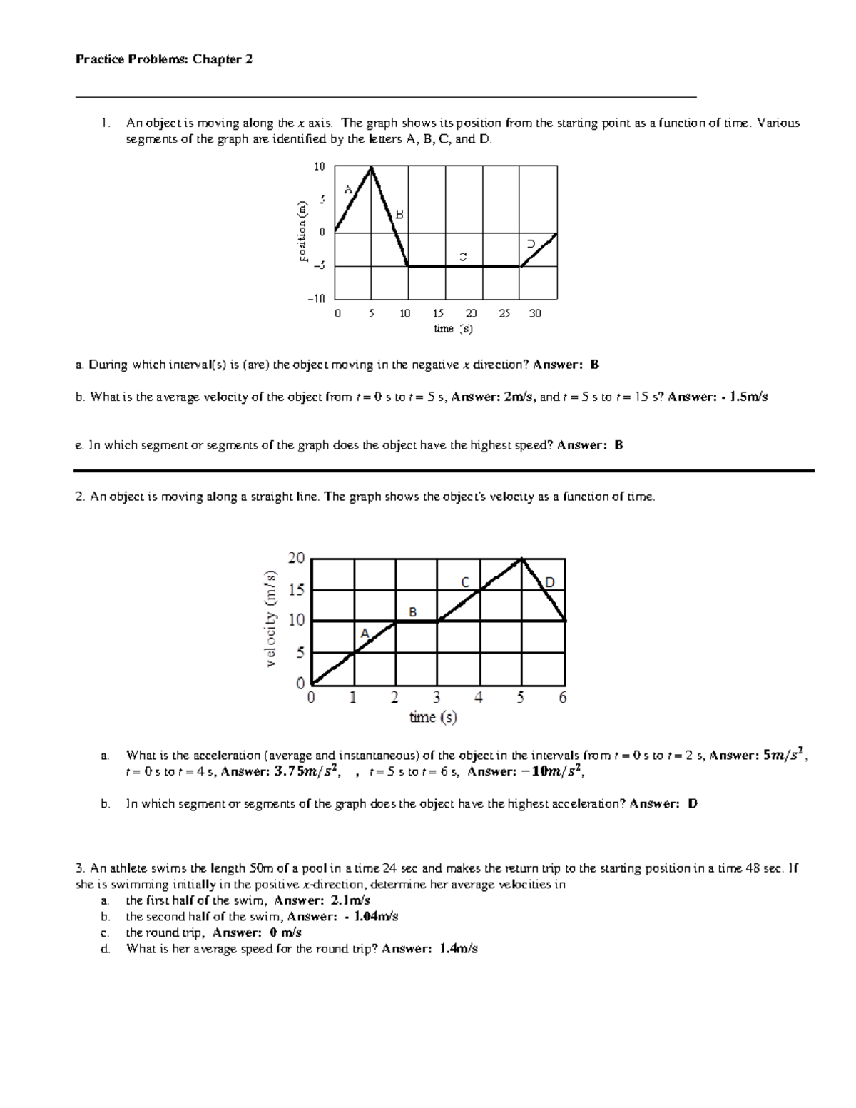 Physics Practice Problems: Motion & Acceleration Analysis (Course Code ...