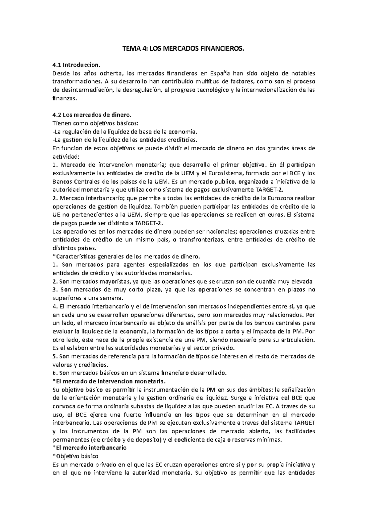 TEMA 4 - Resumen de los Mercados Financieros y su Evolución - Studocu