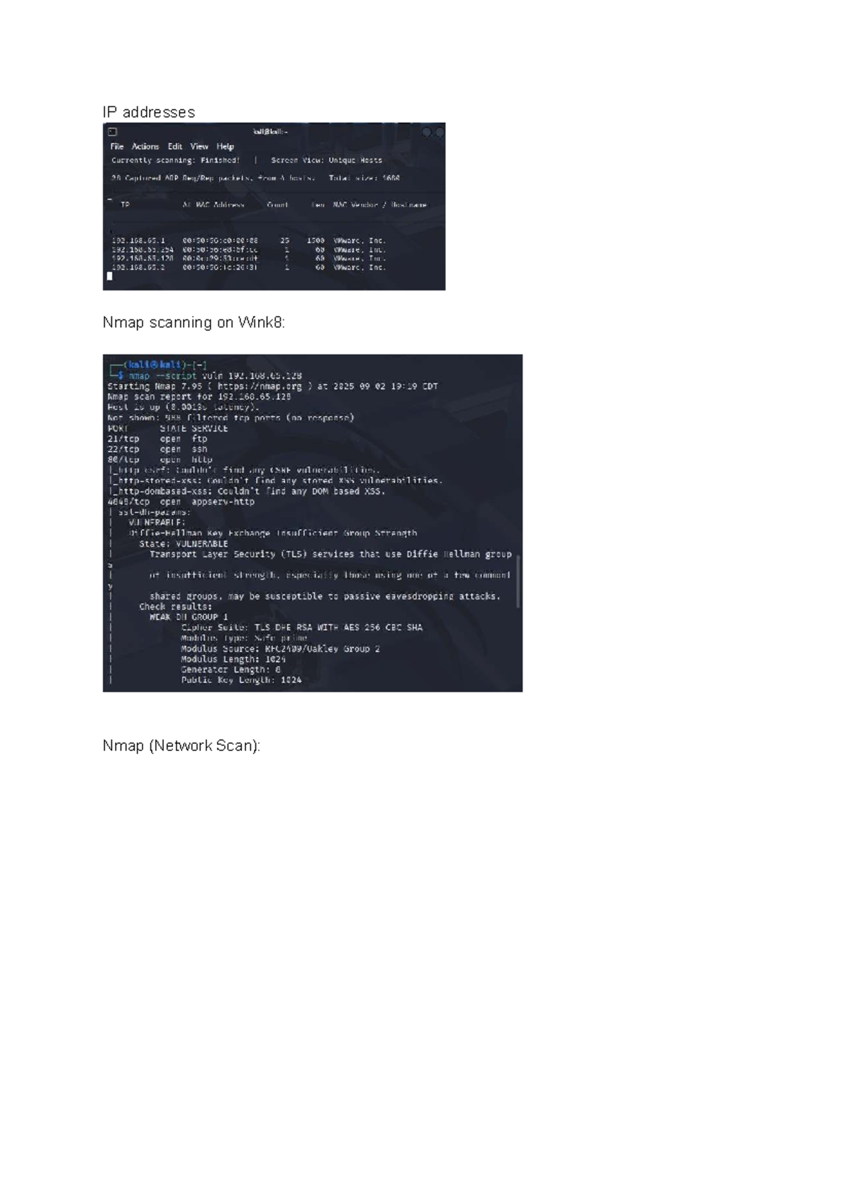 Exploit testing - 031261 - IP addresses Nmap scanning on Wink8: Nmap ...