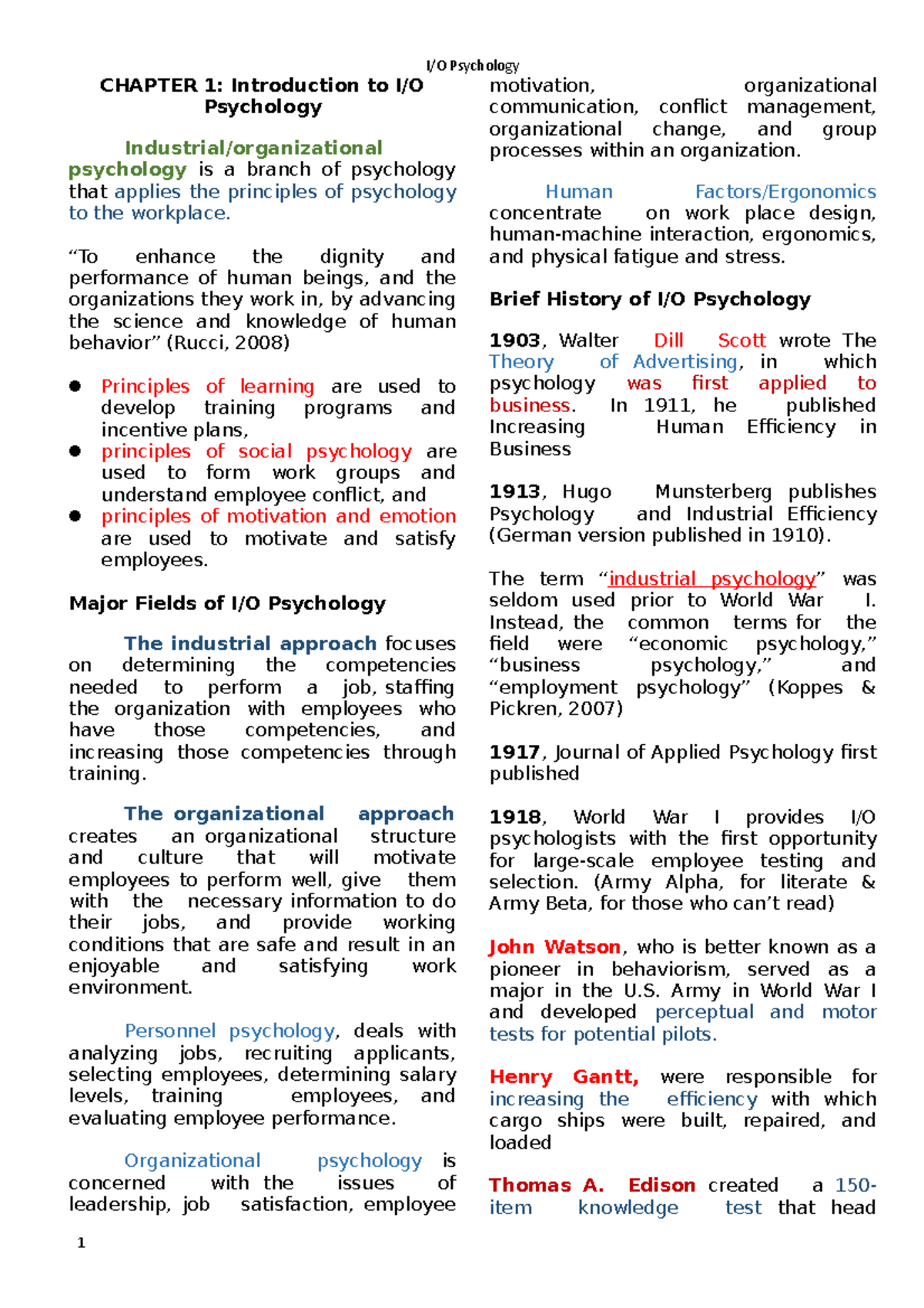 IO Psychology Reviewer: Summative Insights and Key Concepts - Studocu