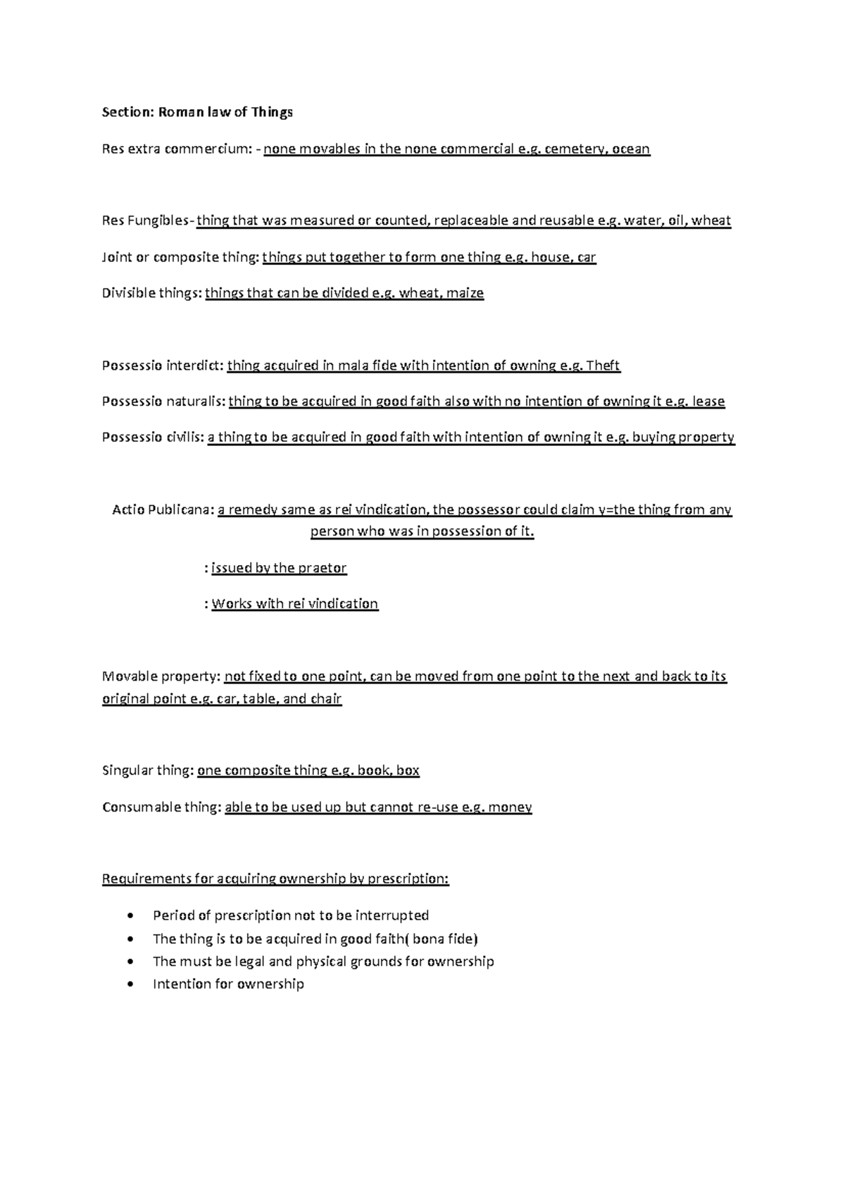 Roman Law of Things, Obligation, and Delict: Study Notes - Studocu