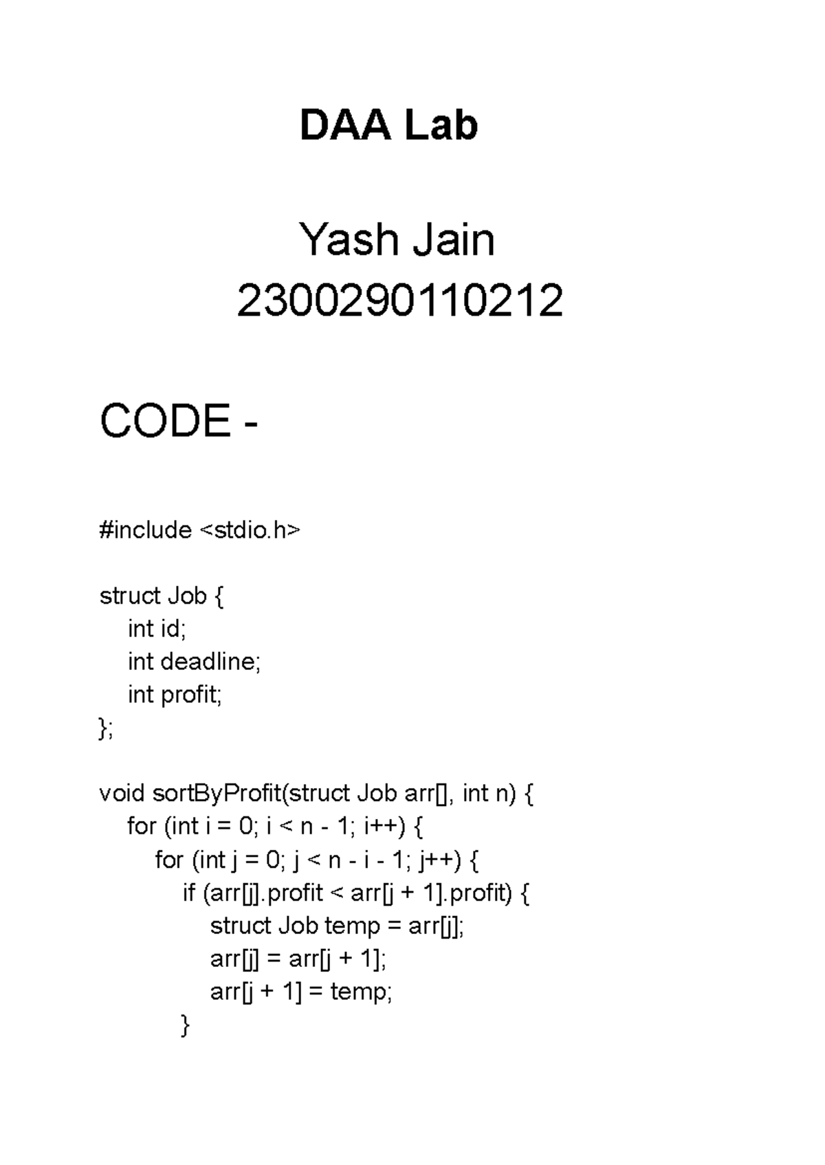 DAA Lab Experiment 12 - Job Scheduling Algorithm Notes - Studocu