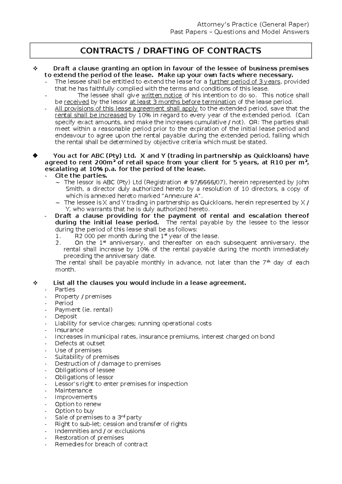 General Paper (GP) Past Papers: Contracts, Lease Agreements, and Legal ...