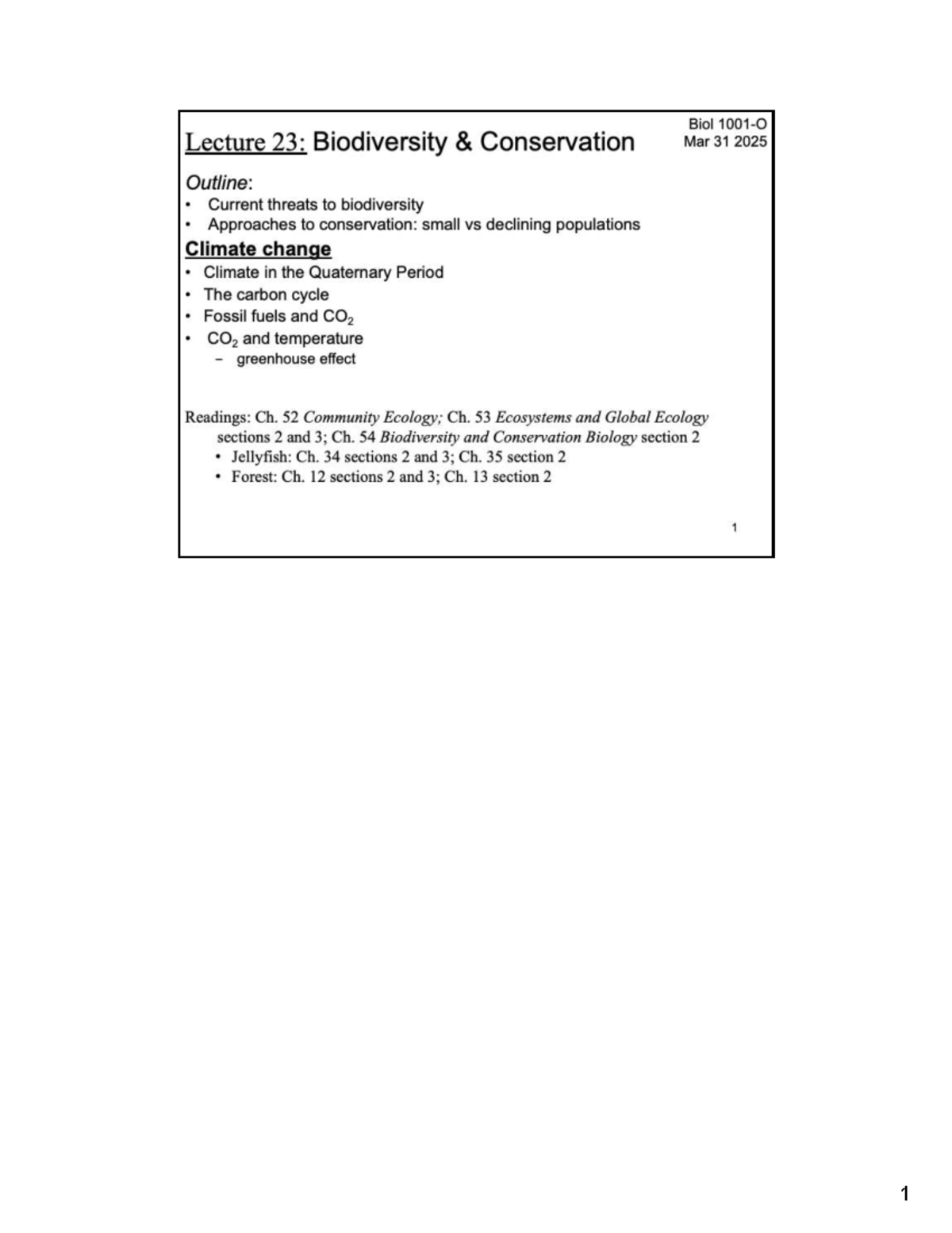BIOL1001O Lecture 23: Human Impact on Biodiversity and Climate Change ...