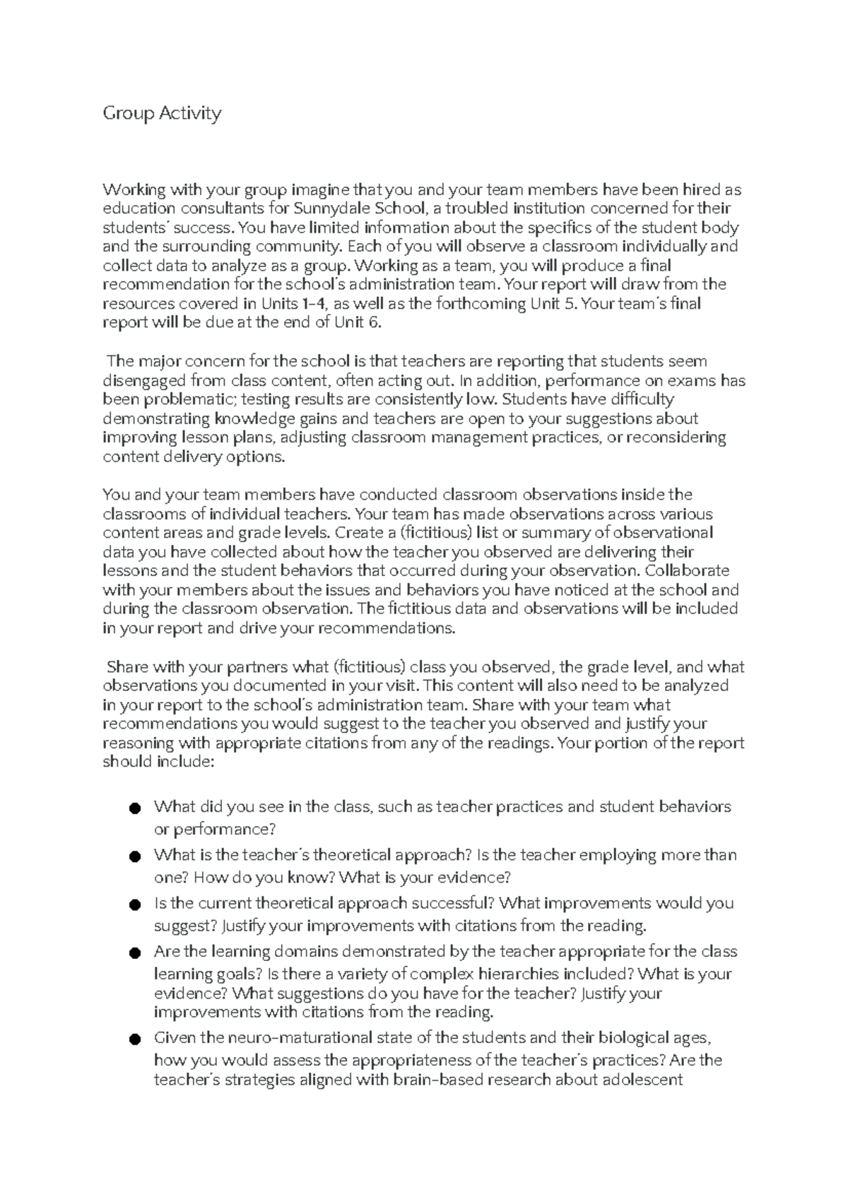 Group Activity Assignment - Group Activity Working with your group ...