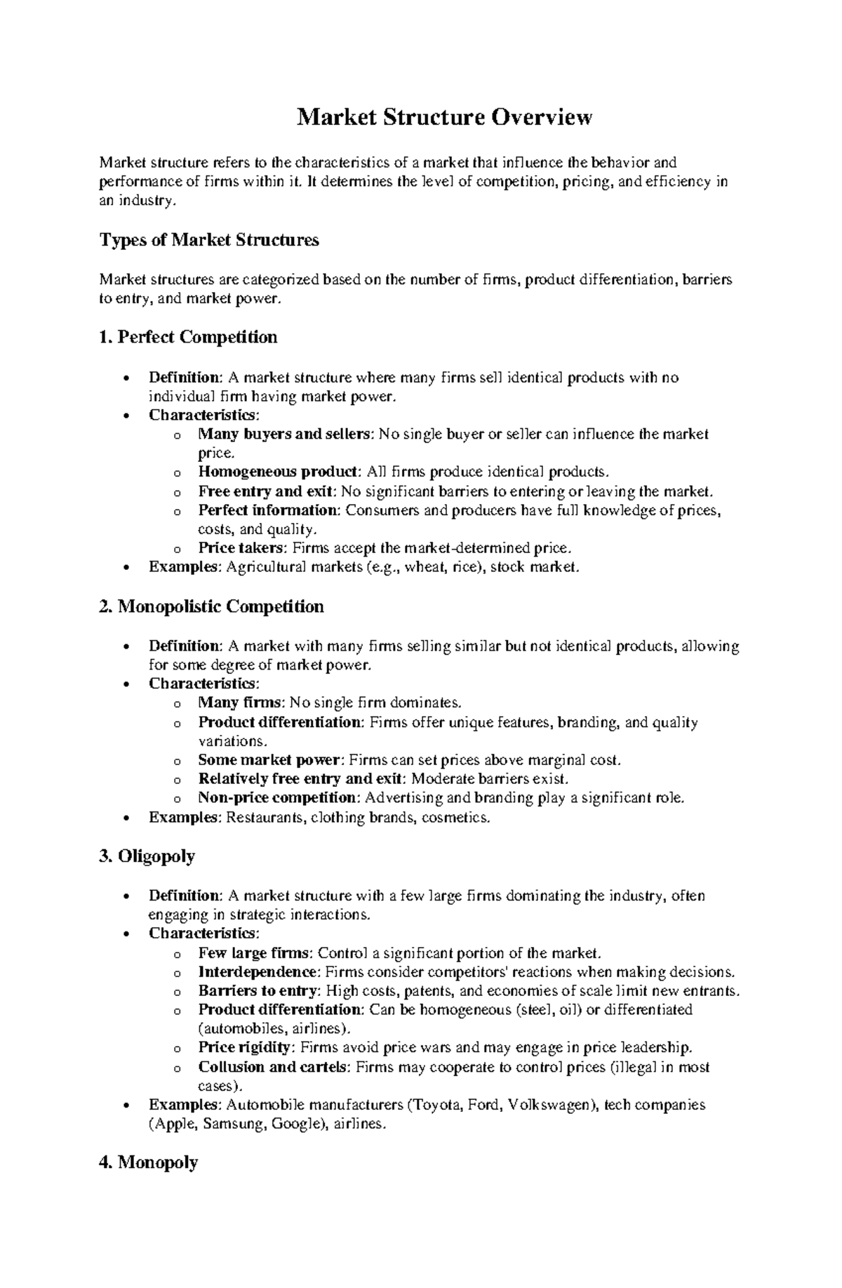Market Structure Overview: Types and Characteristics (INB ...
