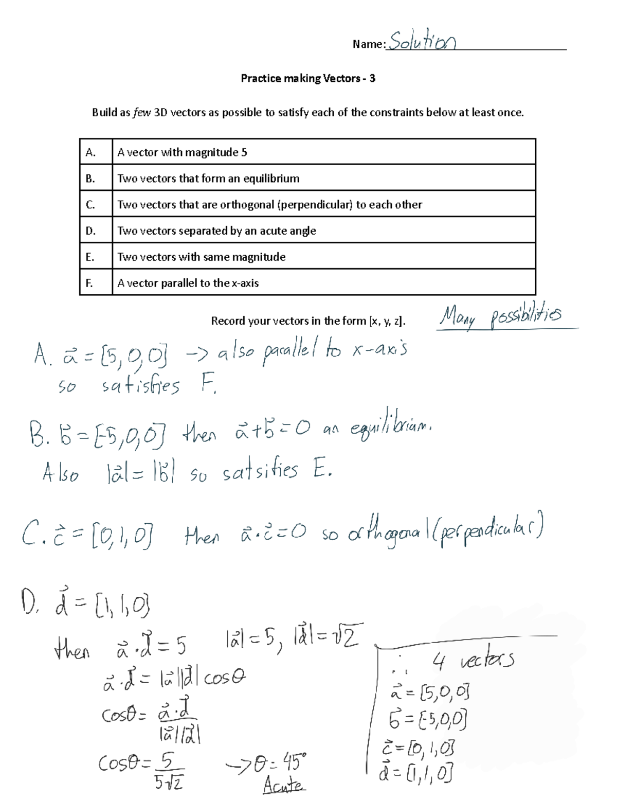 Vector PT Practice - 3 - Full Solutions - Name ...