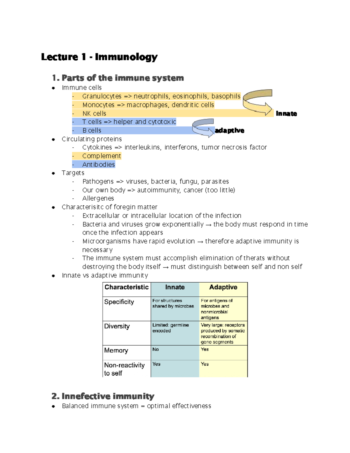 Lecture 1: Immunology of the Immune System and Disease Overview ...