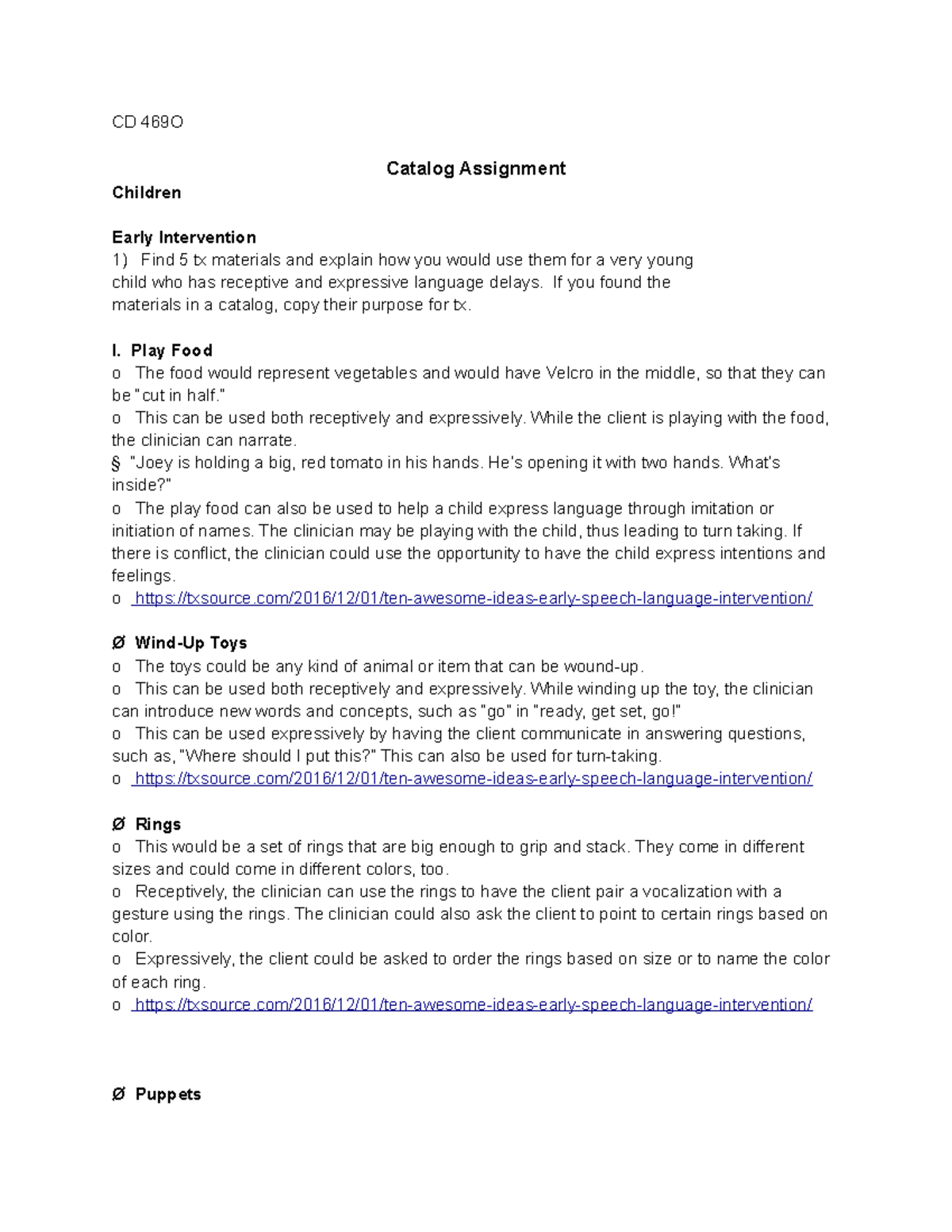 CD 469O Catalog Assignment: Early Intervention TX Materials and Methods ...