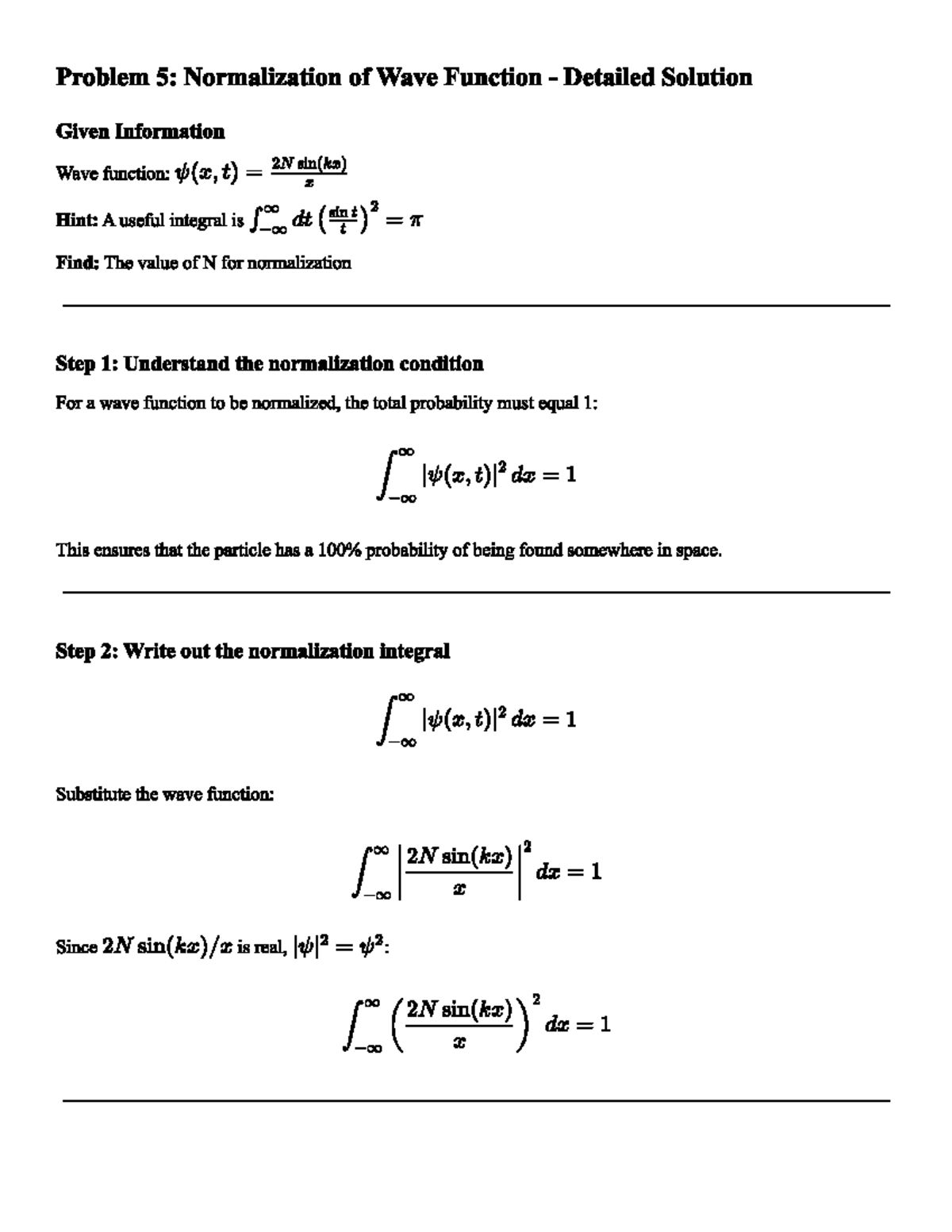 QM HW1 Problem 5: Normalization of Wave Function Solution - Studocu