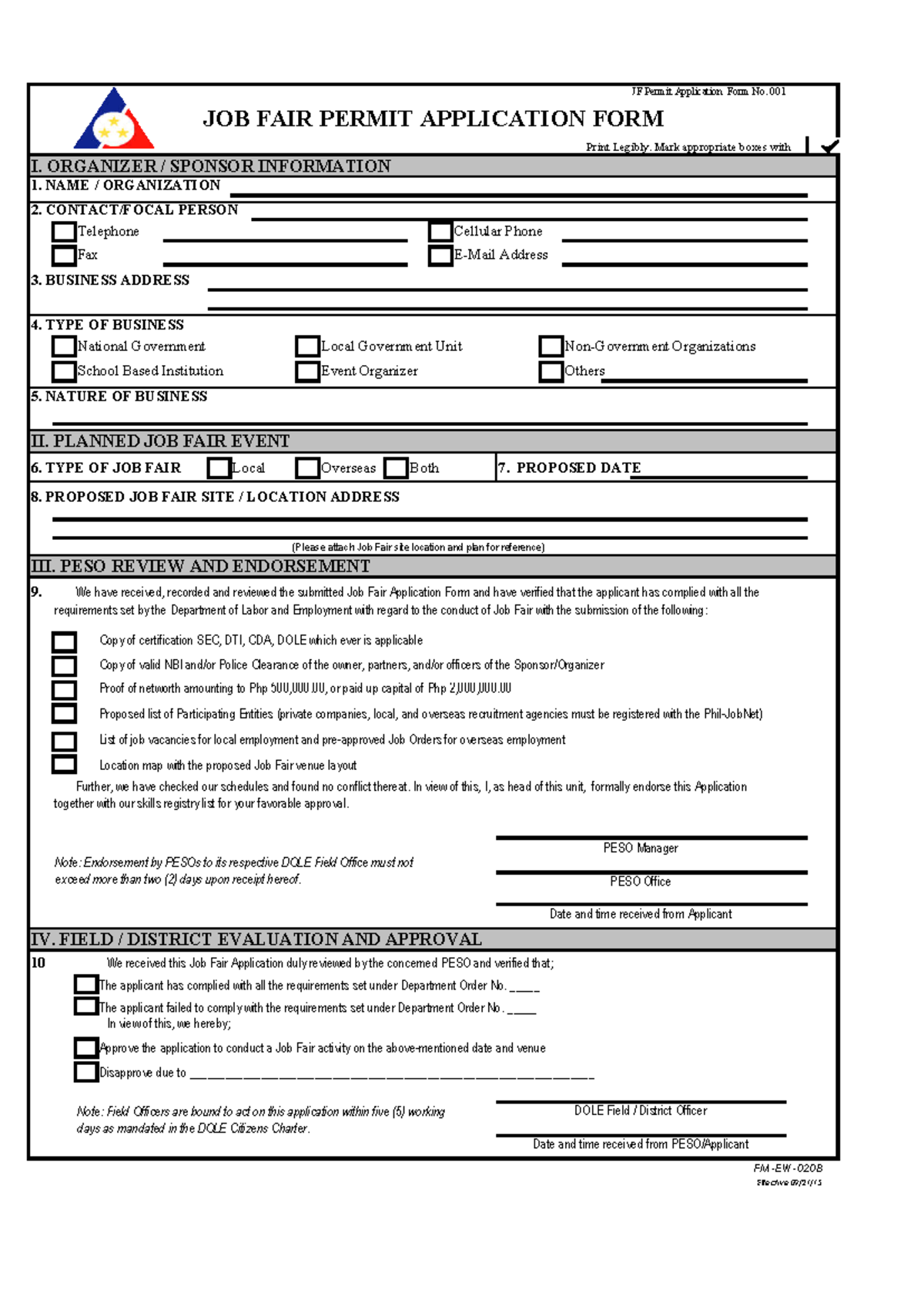 Job Fair Permit Application Form JF No. 001 - Guidelines and ...