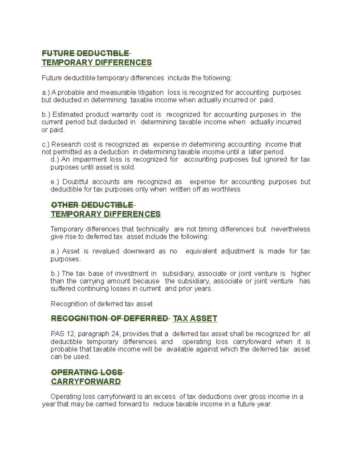 Future Deductible Temporary Differences in Deferred Tax Assets Study ...