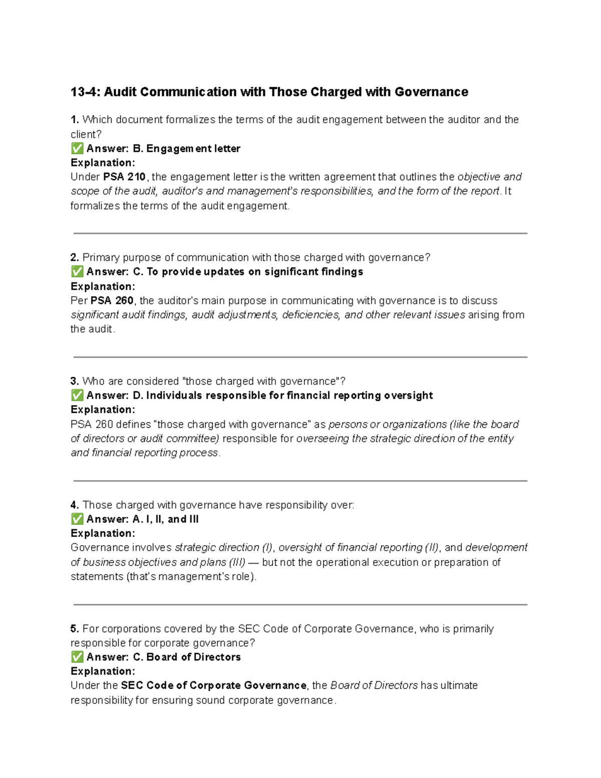 Audit Communication with Governance: Lecture Notes (AUD 101) - Studocu