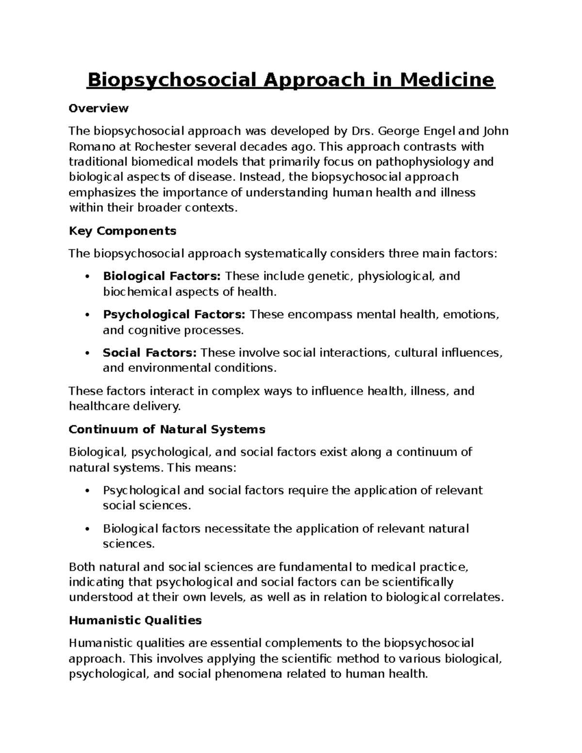 Biopsychosocial Approach in Medicine: An Overview of Key Concepts - Studocu