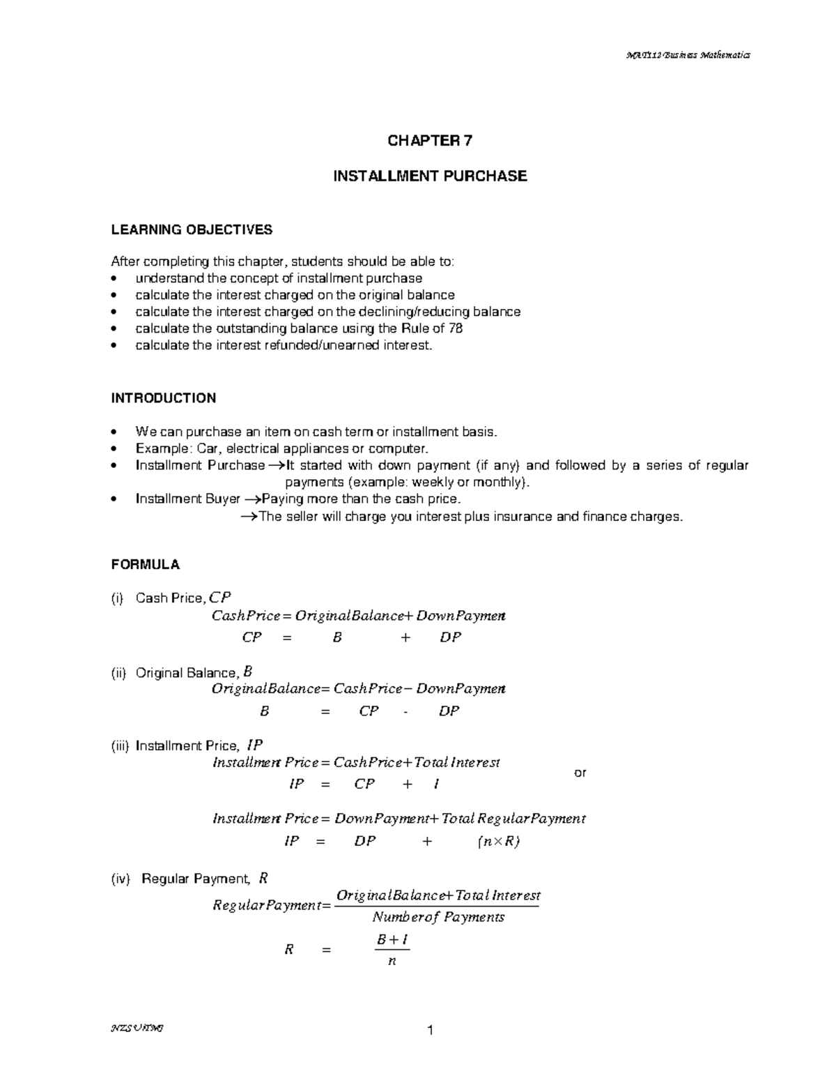Chapter 7: Understanding Installment Purchase Concepts and Calculations ...
