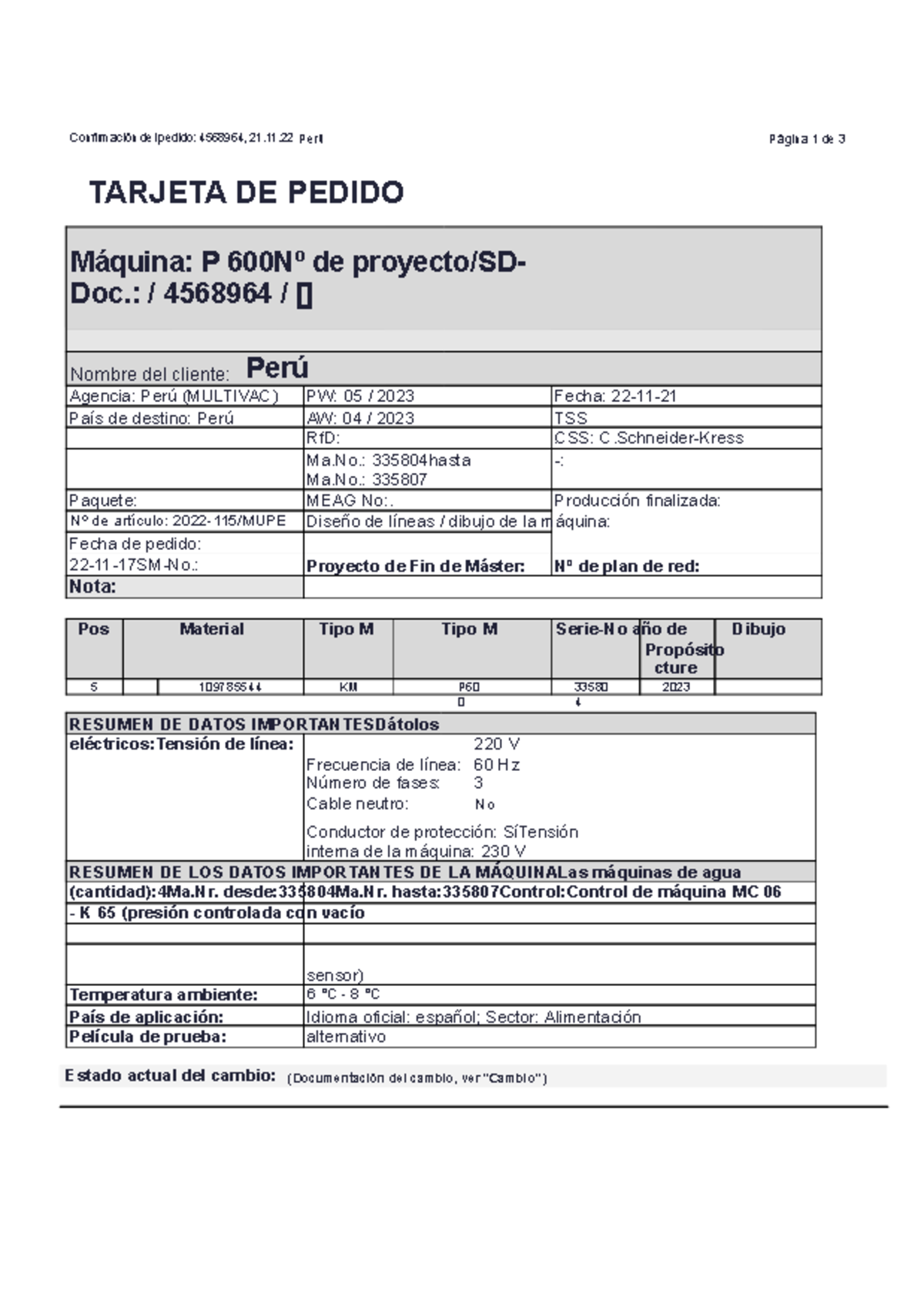 FT P600 - Confirmación de Pedido y Detalles Técnicos - Studocu