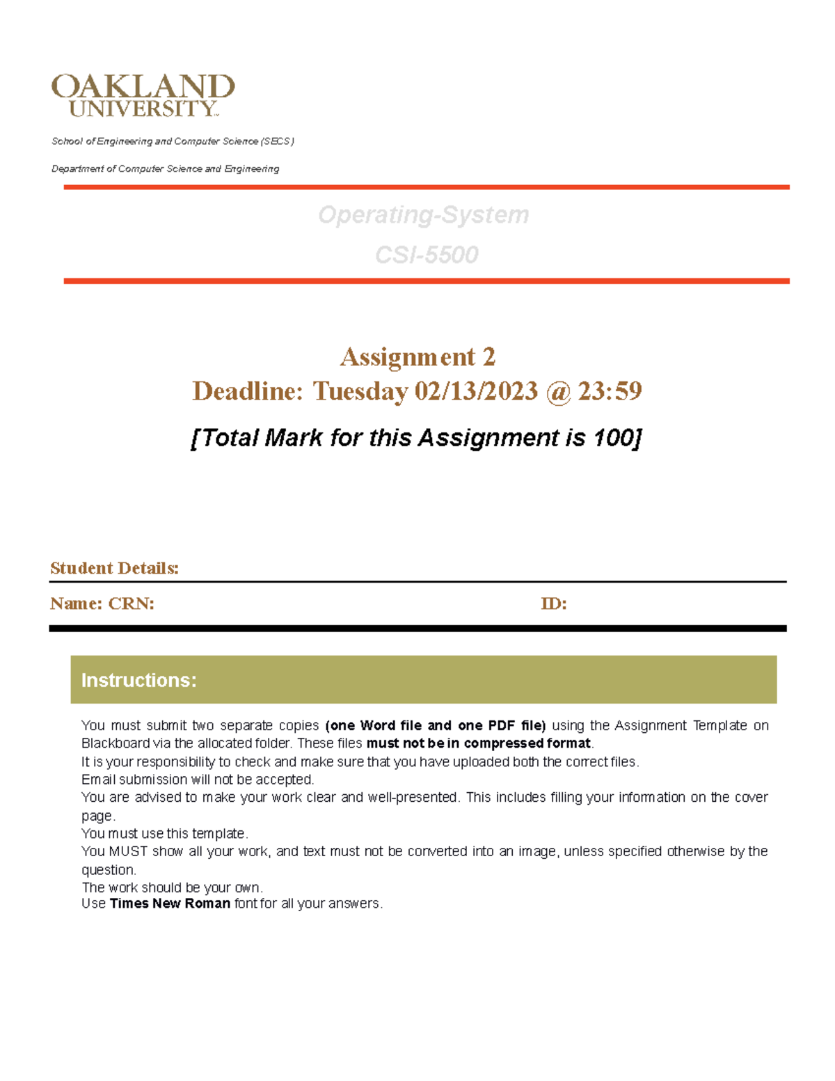 Assignment 2 - OS Concepts and Interprocess Communication - Studocu