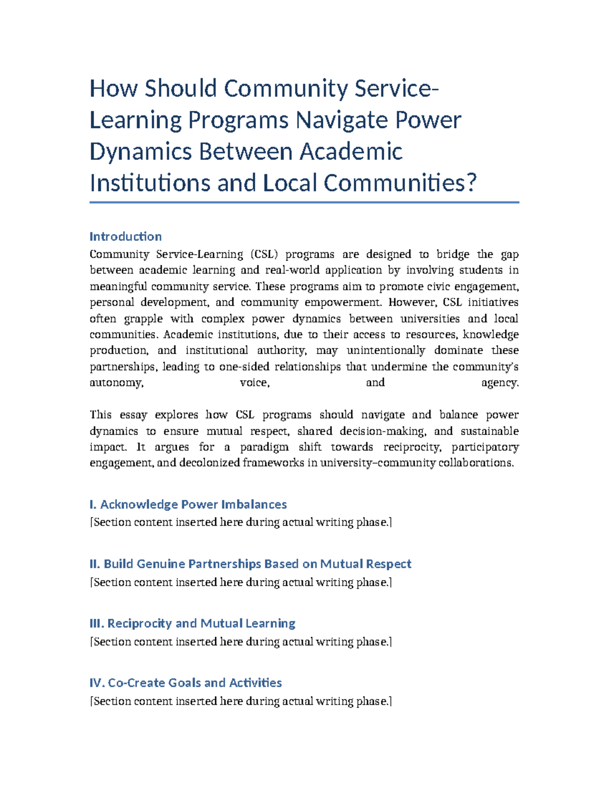 CSL 101 Essay: Navigating Power Dynamics in Community Service Learning ...