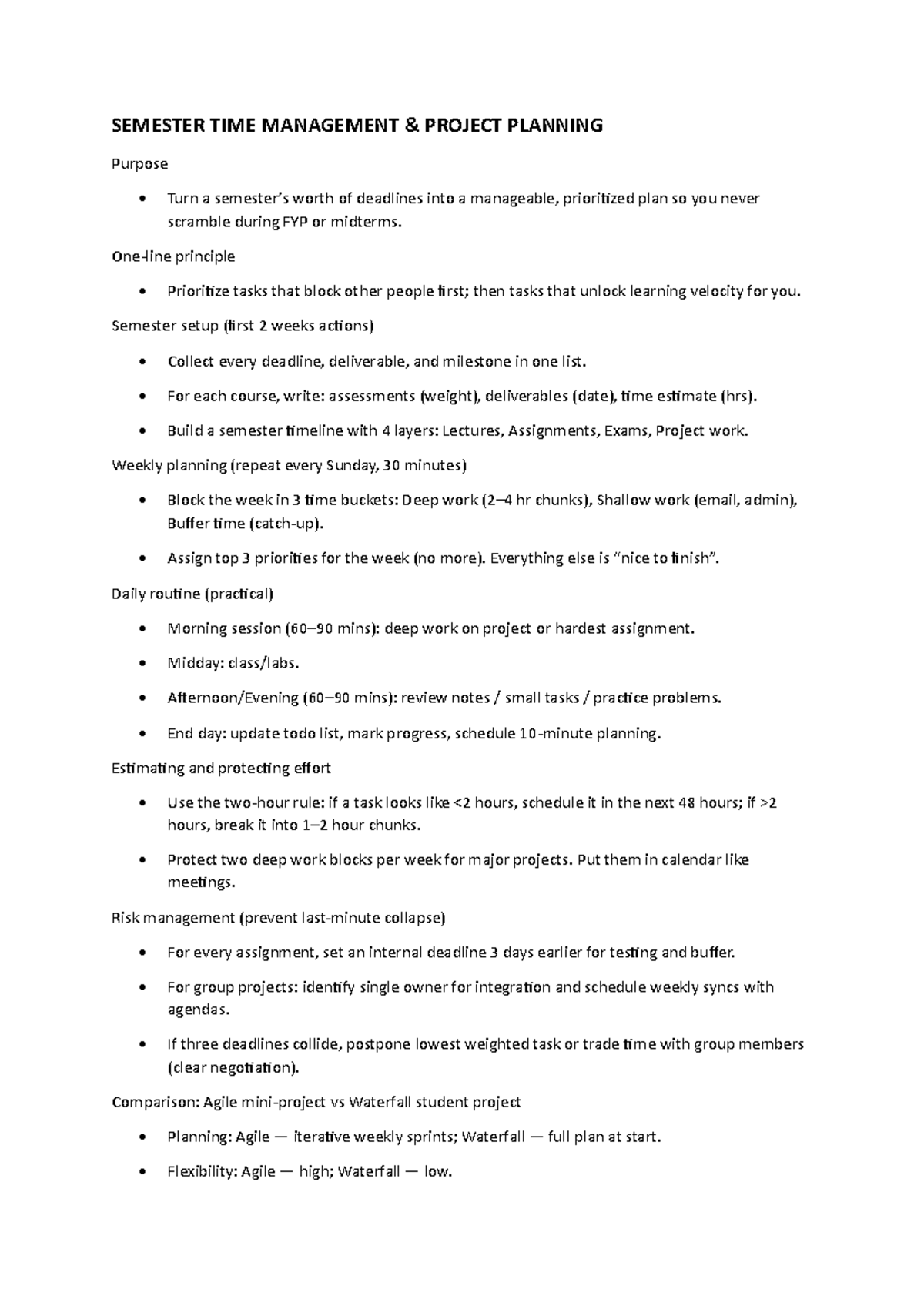 SEMESTER TIME MANAGEMENT PROJECT PLANNING GUIDE - Studocu