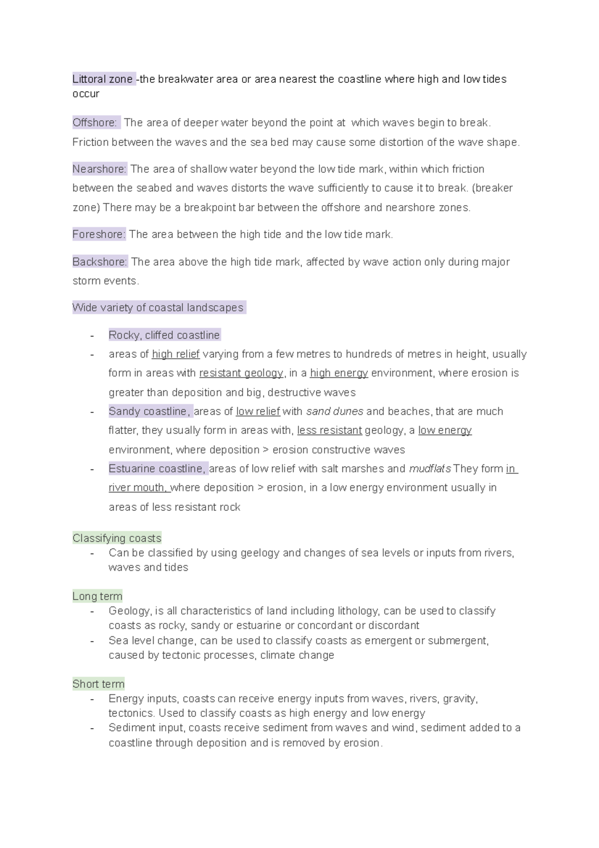 Coasts EQ1 - Essential Coastal Geology and Morphology Notes - Studocu