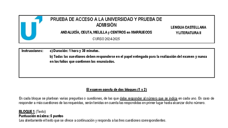 Examen Suplente 1-B: Lengua Castellana y Literatura II - Prueba de ...