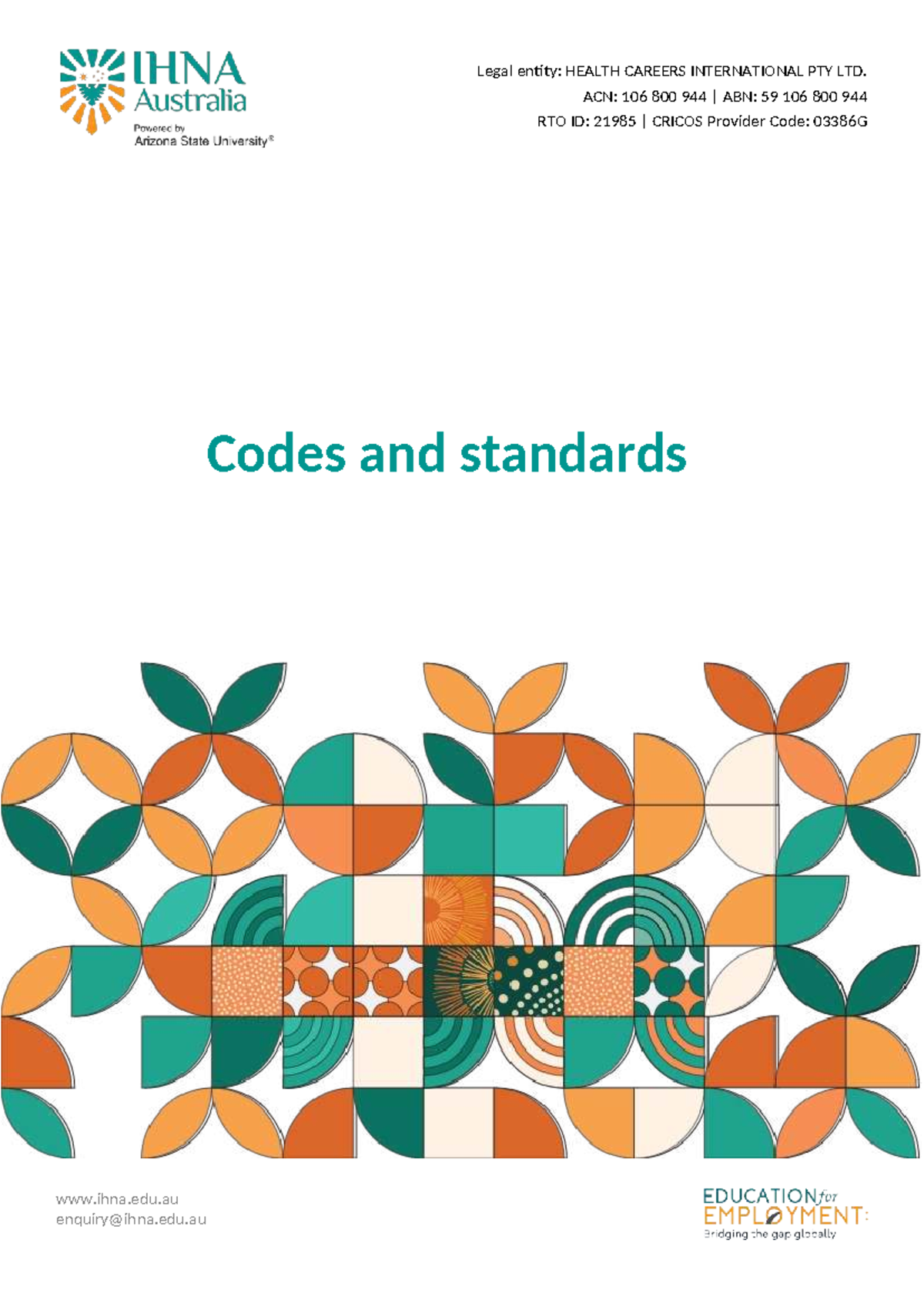 Hltenn 041 HO Codes and standards - Legal entity: HEALTH CAREERS ...